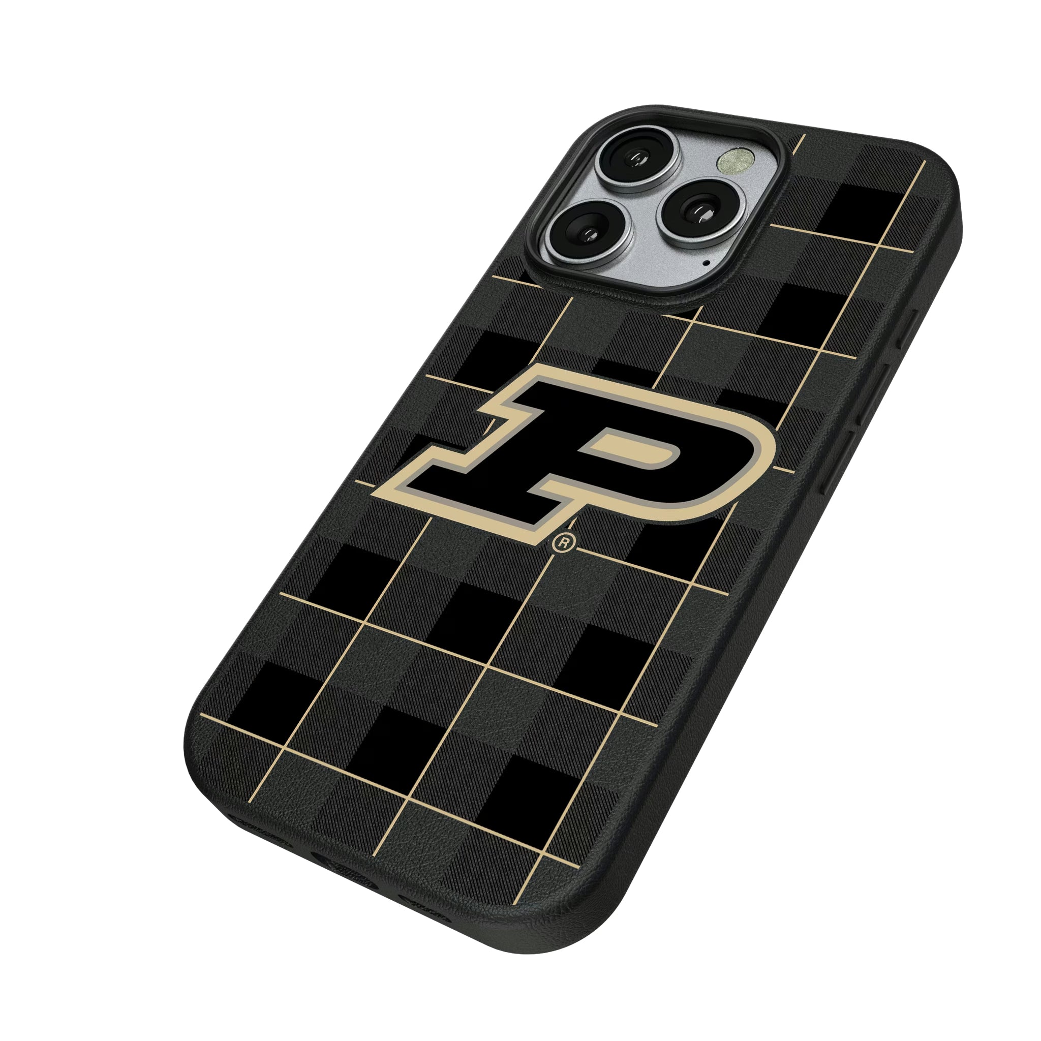 Purdue University Boilermakers Plaid iPhone MagSafe Compatible Phone Case for Apple iPhone - Isometric View