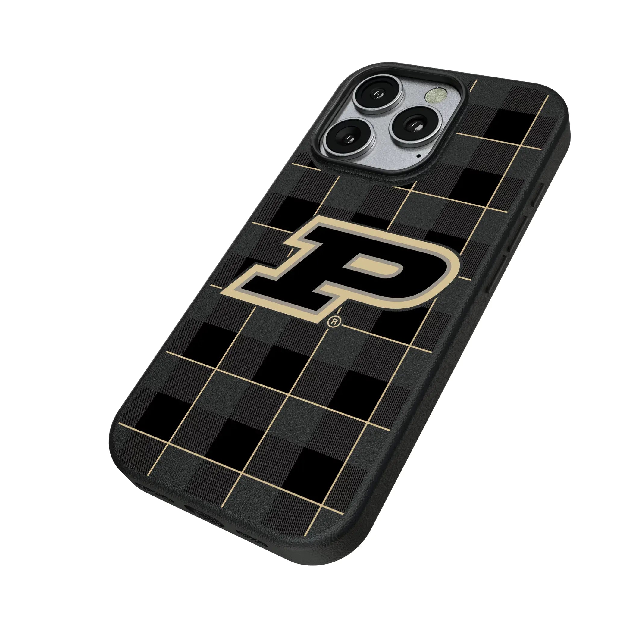 Purdue University Boilermakers Plaid iPhone MagSafe Compatible Phone Case for Apple iPhone - Isometric View