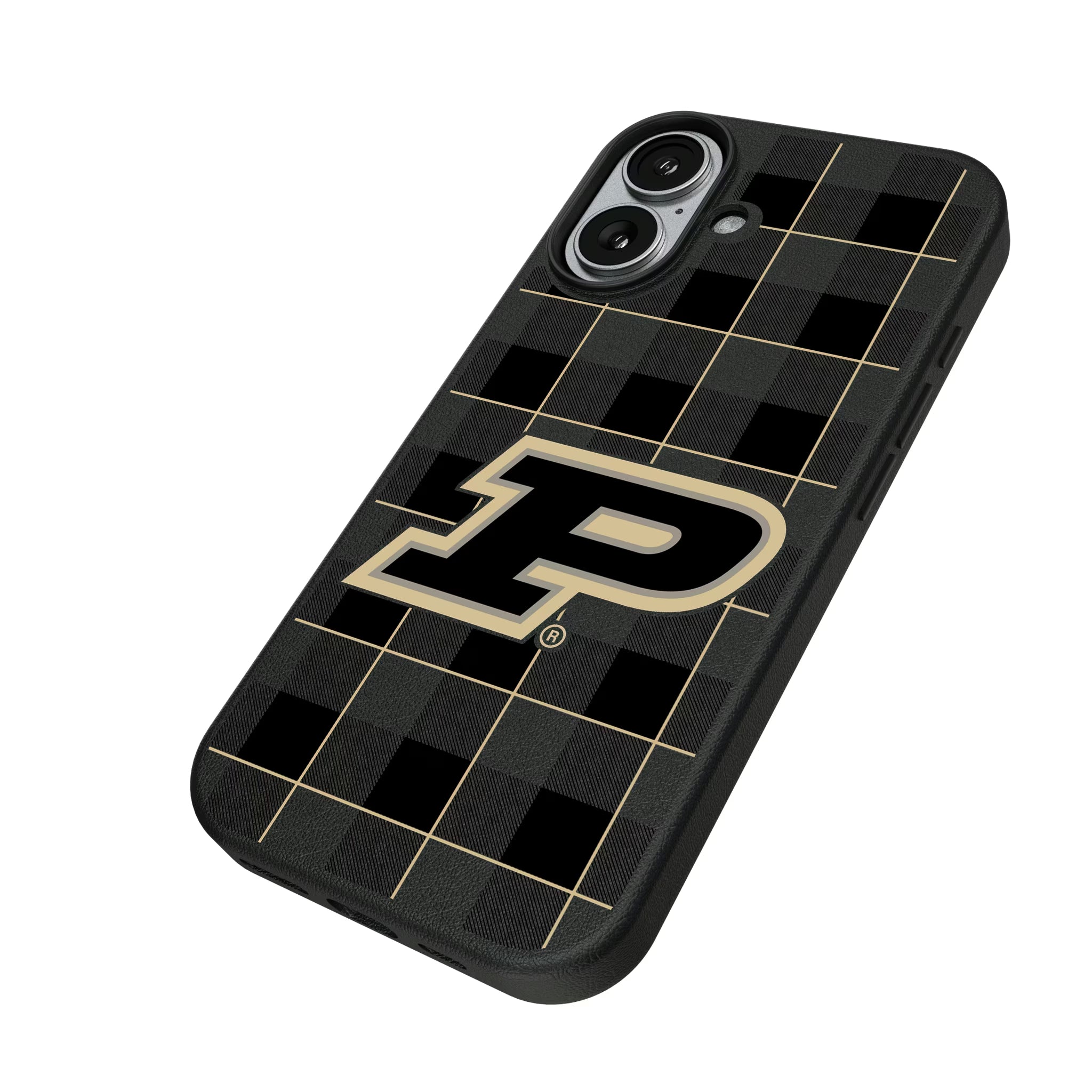 Purdue University Boilermakers Plaid iPhone MagSafe Compatible Phone Case for Apple iPhone - Isometric View#Device_iPhone 17