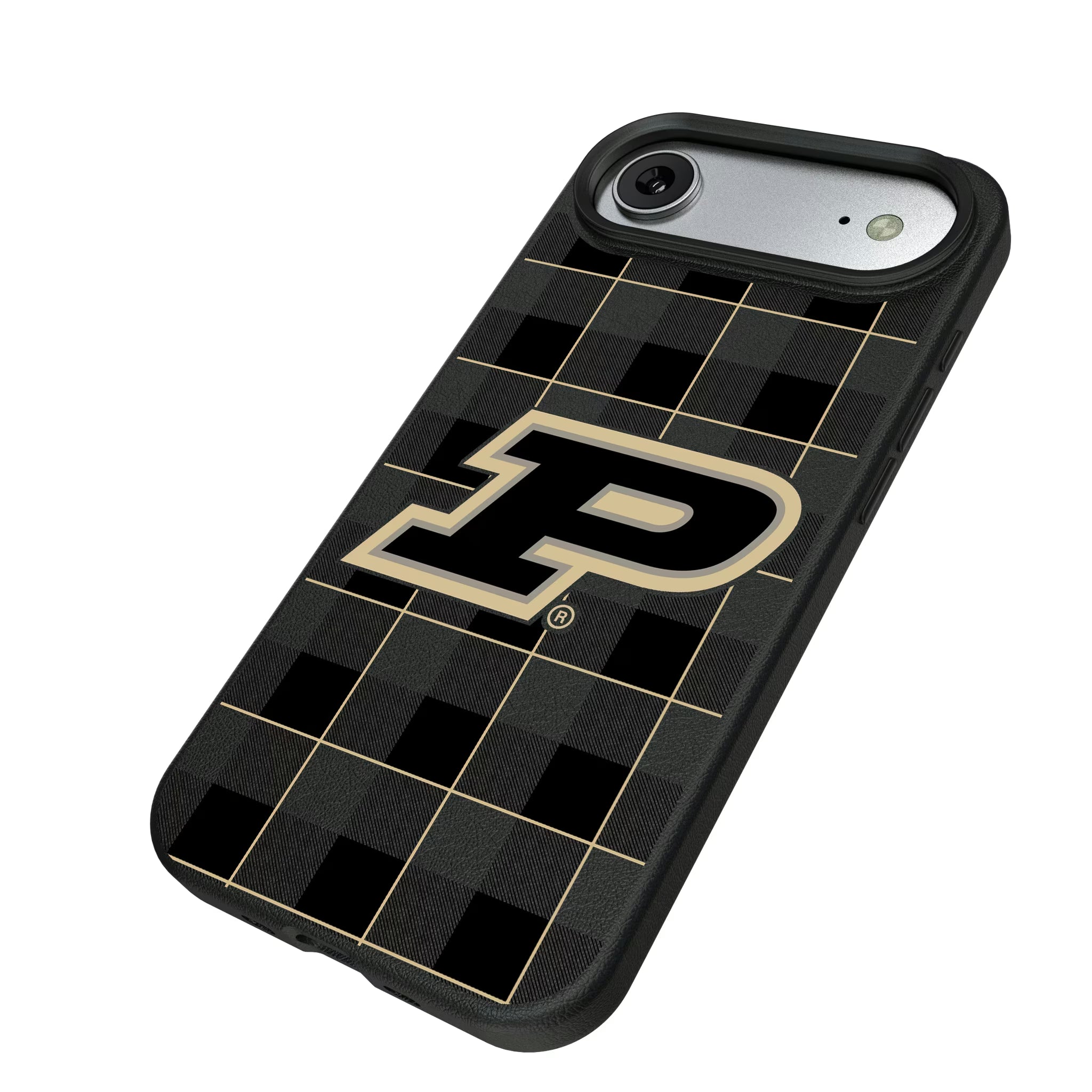 Purdue University Boilermakers Plaid iPhone MagSafe Compatible Phone Case for Apple iPhone - Isometric View#Device_iPhone Air