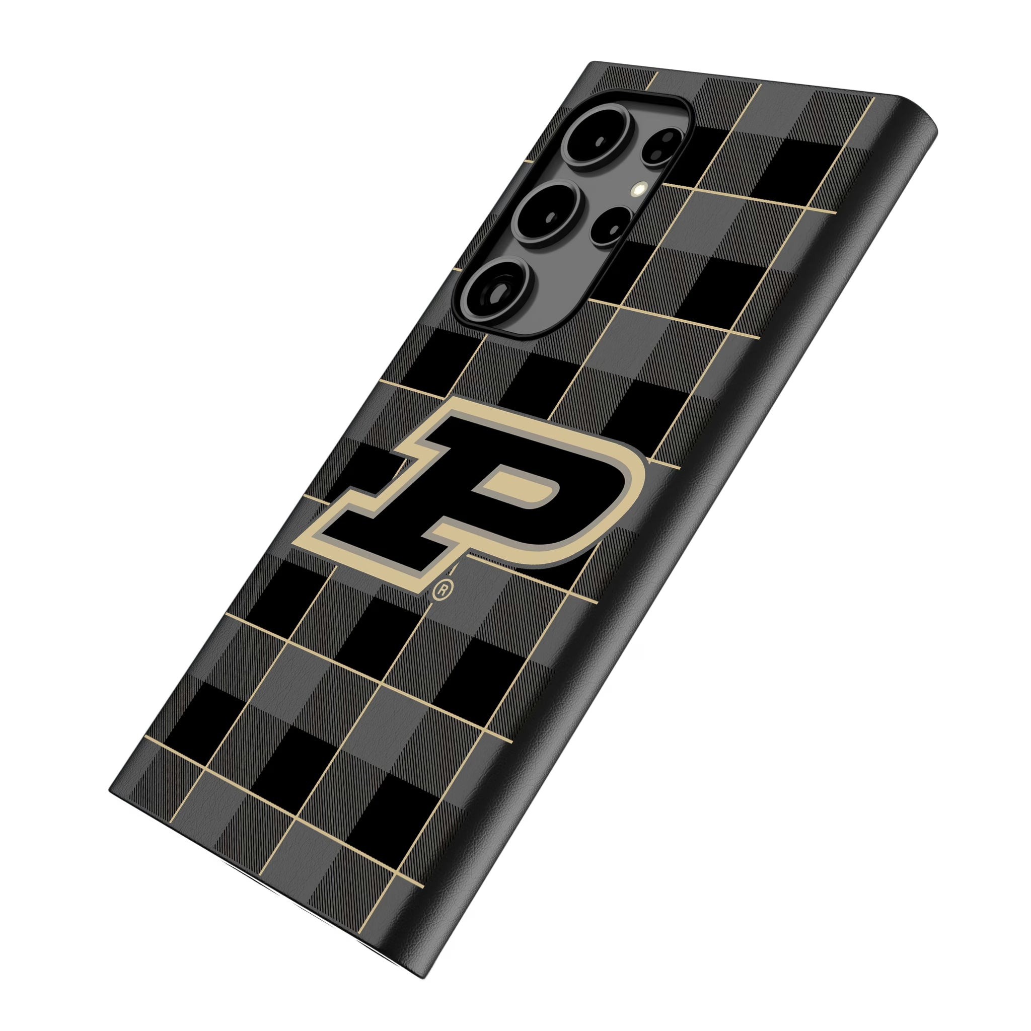 Purdue University Boilermakers Plaid Galaxy MagSafe Compatible Phone Case for Samsung Galaxy - Isometric View