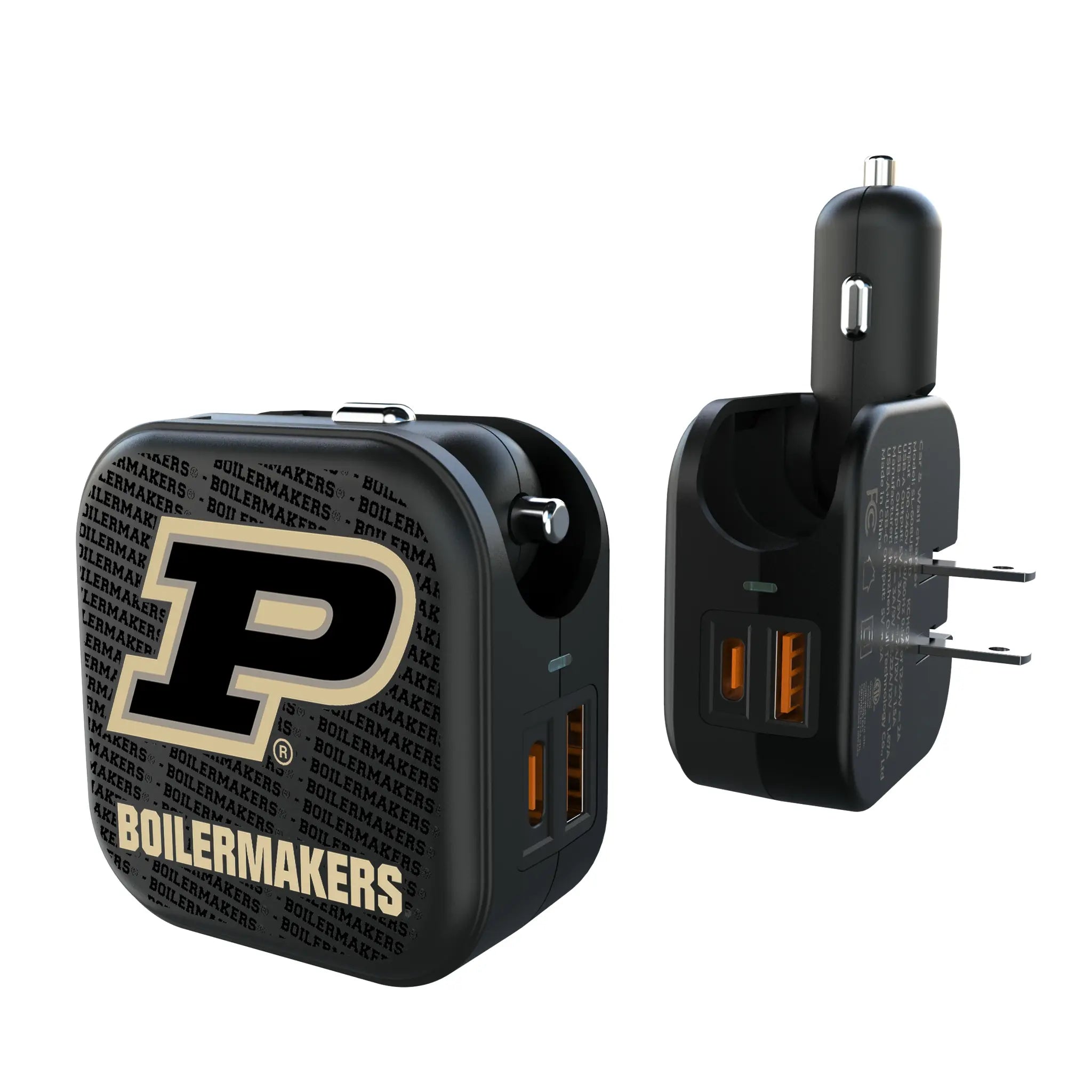 Purdue University Boilermakers Text Backdrop 2 in 1 USB A/C Charger