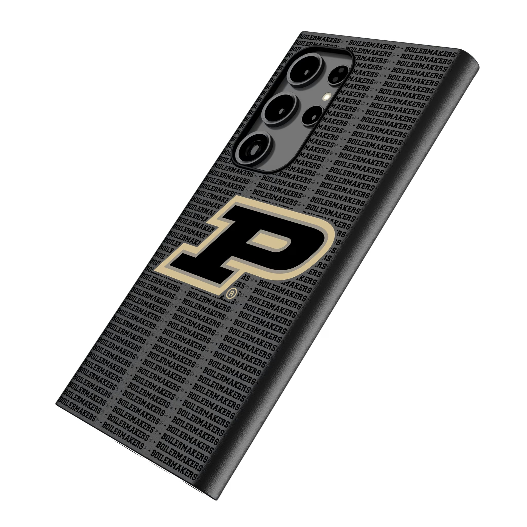 Purdue University Boilermakers Text Backdrop Galaxy MagSafe Compatible Phone Case for Samsung Galaxy - Isometric View