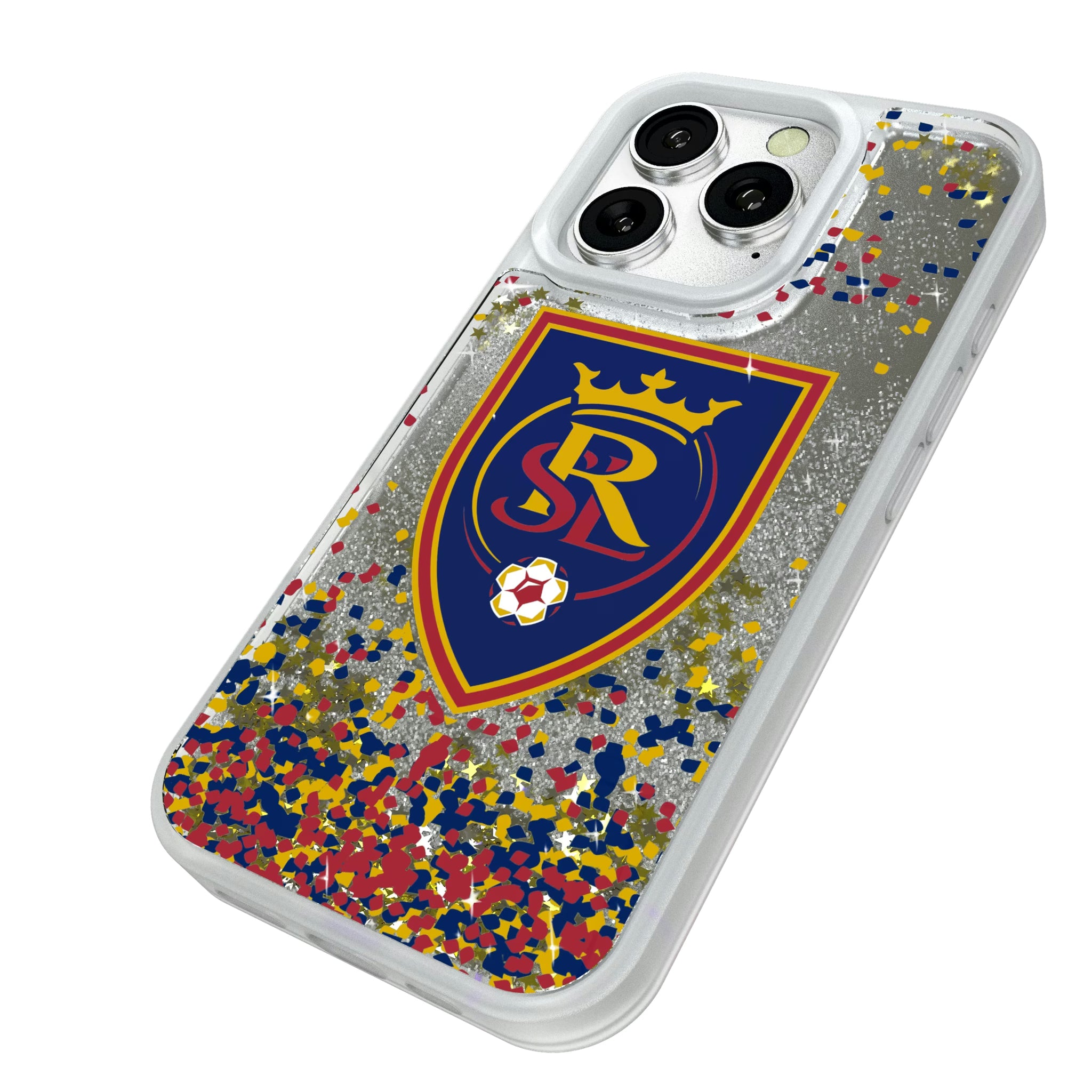 Real Salt Lake Confetti iPhone Glitter Phone Case for Apple iPhone - Isometric View#Device_iPhone 16 Pro
