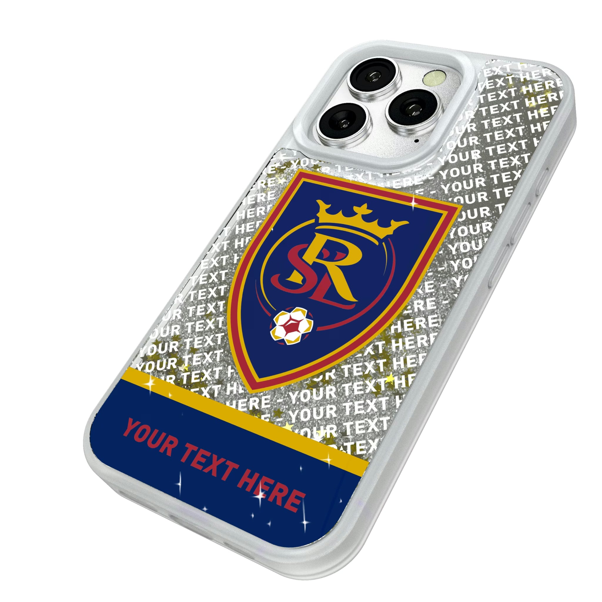 Real Salt Lake Personalized EndZone Plus iPhone Glitter Phone Case for Apple iPhone - Isometric View#Device_iPhone 16 Pro