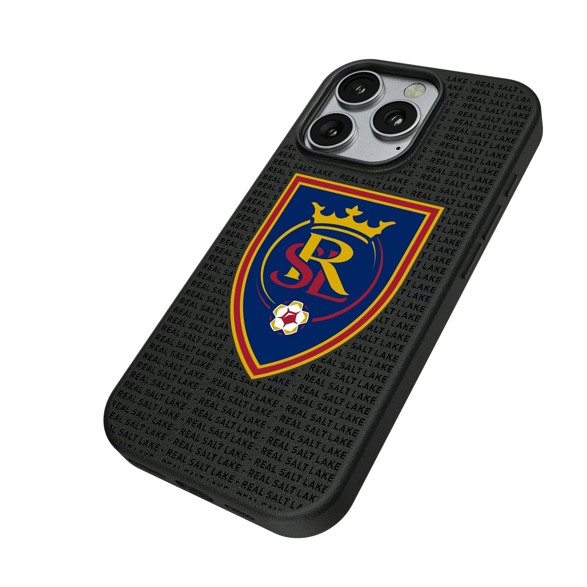 Real Salt Lake Text Backdrop iPhone MagSafe Compatible Phone Case for Apple iPhone - Isometric View