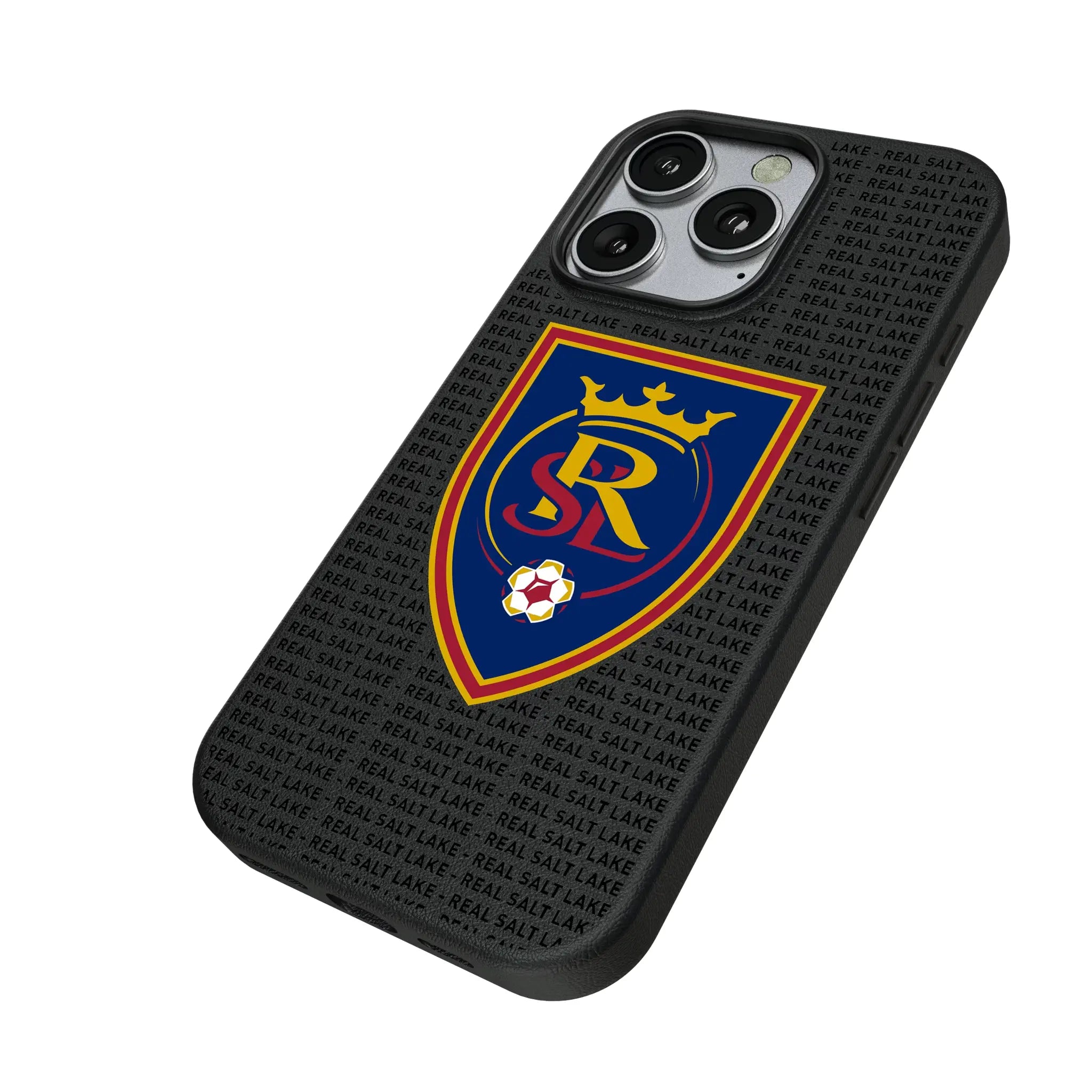 Real Salt Lake Text Backdrop iPhone MagSafe Compatible Phone Case for Apple iPhone - Isometric View