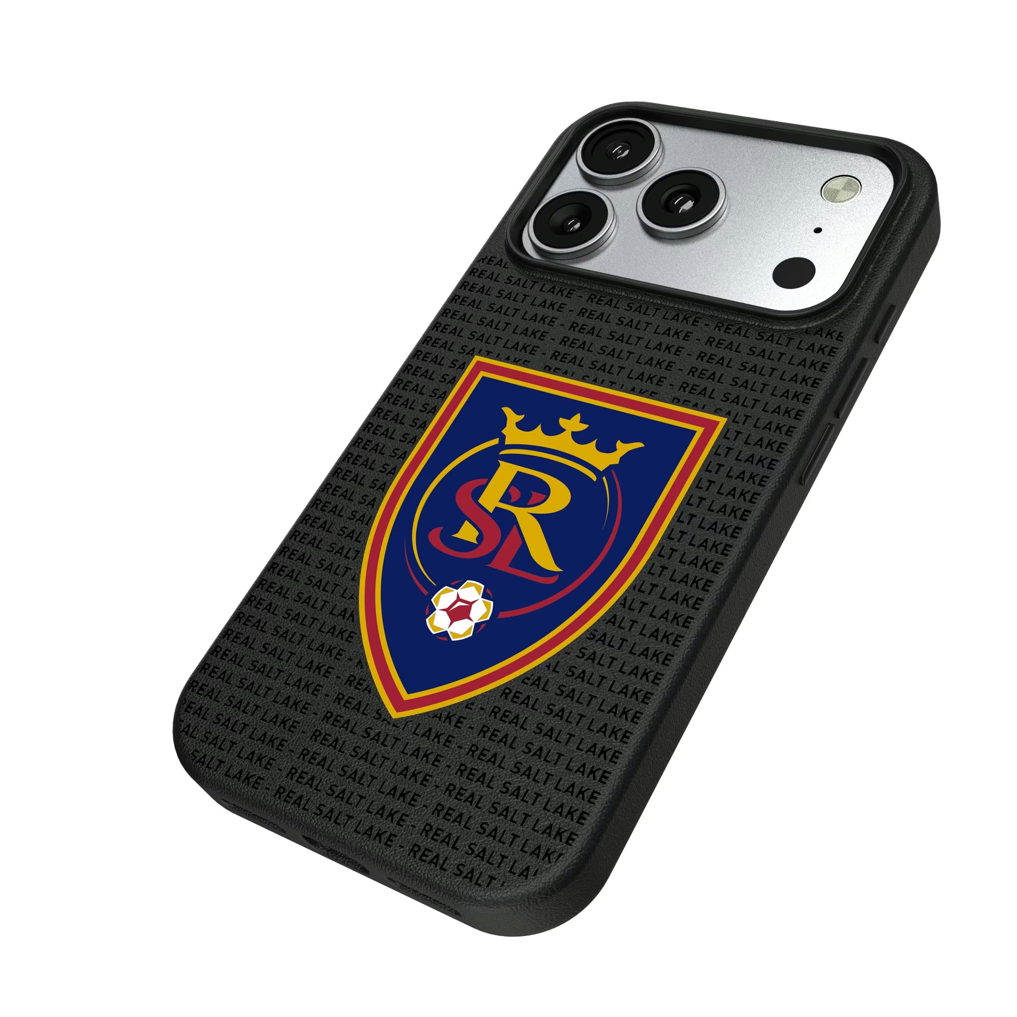 Real Salt Lake Text Backdrop iPhone MagSafe Compatible Phone Case for Apple iPhone - Isometric View#Device_iPhone 17 Pro