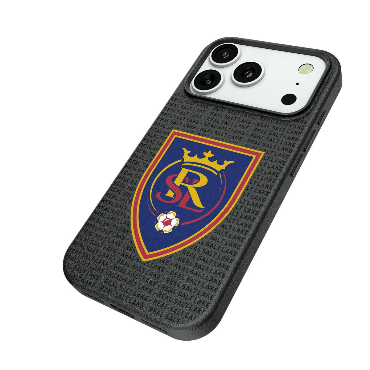 Real Salt Lake Text Backdrop iPhone MagSafe Compatible Phone Case for Apple iPhone - Isometric View#Device_iPhone 18 Pro