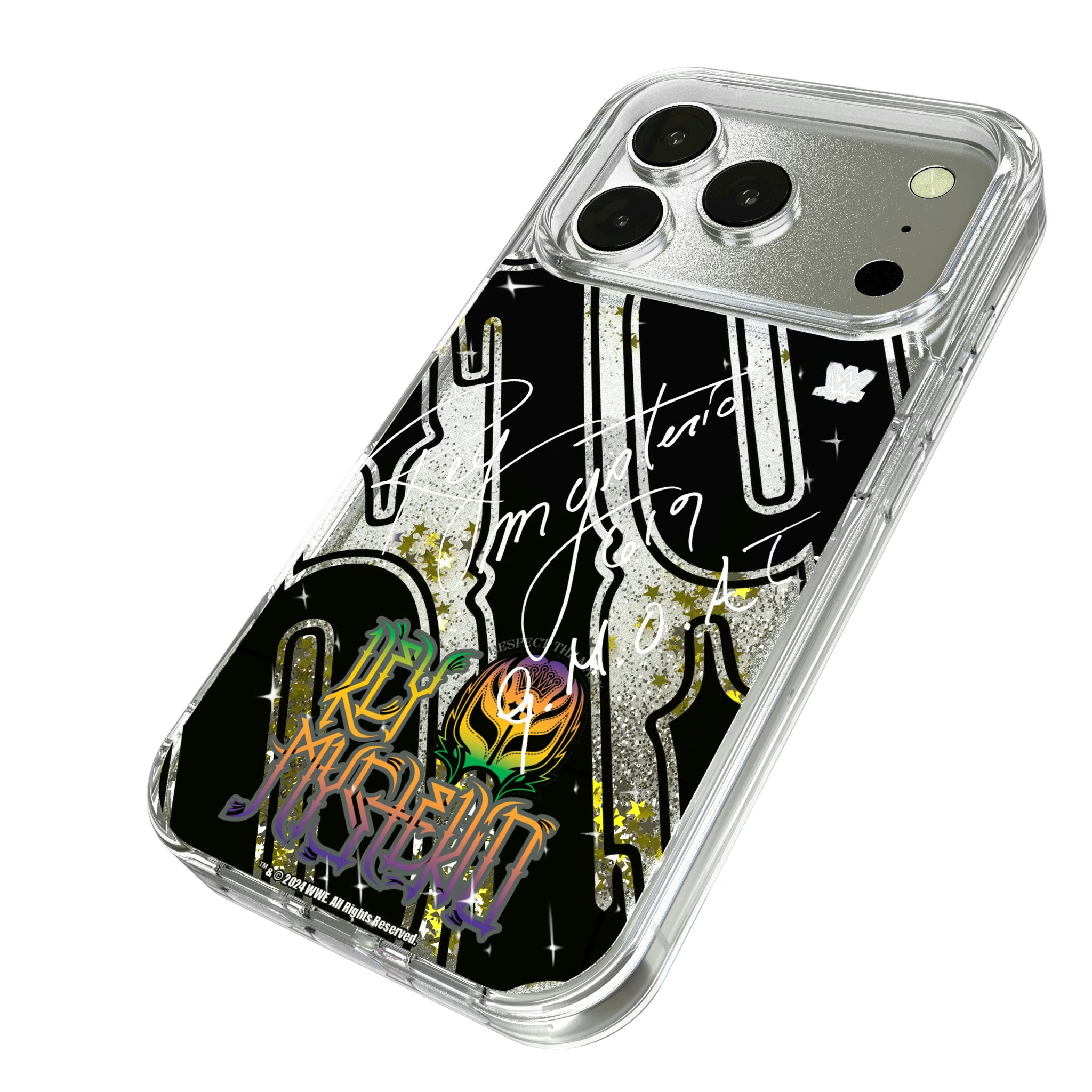 Rey Mysterio Impact iPhone Glitter Phone Case for Apple iPhone - Isometric View#Device_iPhone 16 Pro