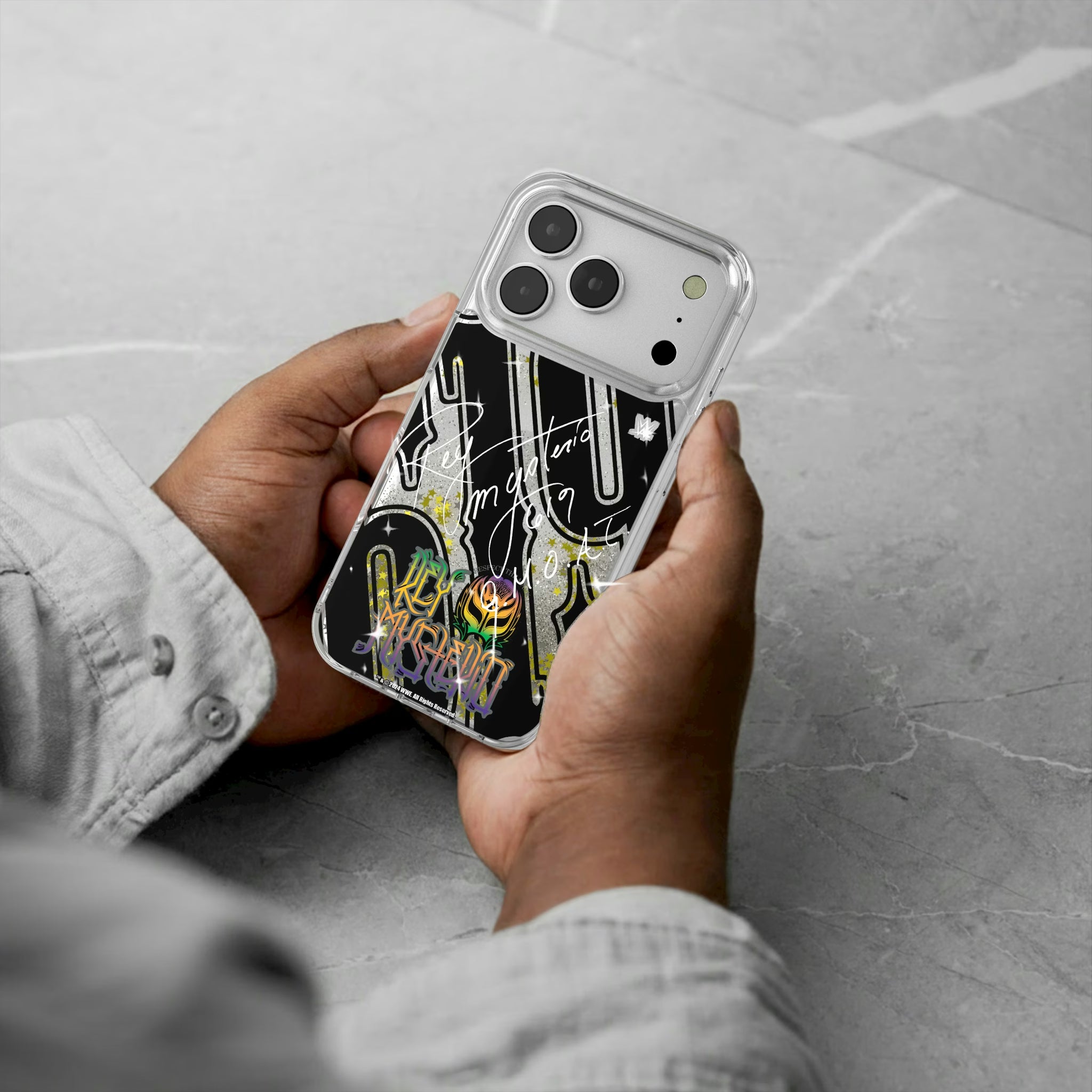 Rey Mysterio Impact iPhone Glitter Phone Case for Apple iPhone - Lifestyle#Device_iPhone 16 Pro