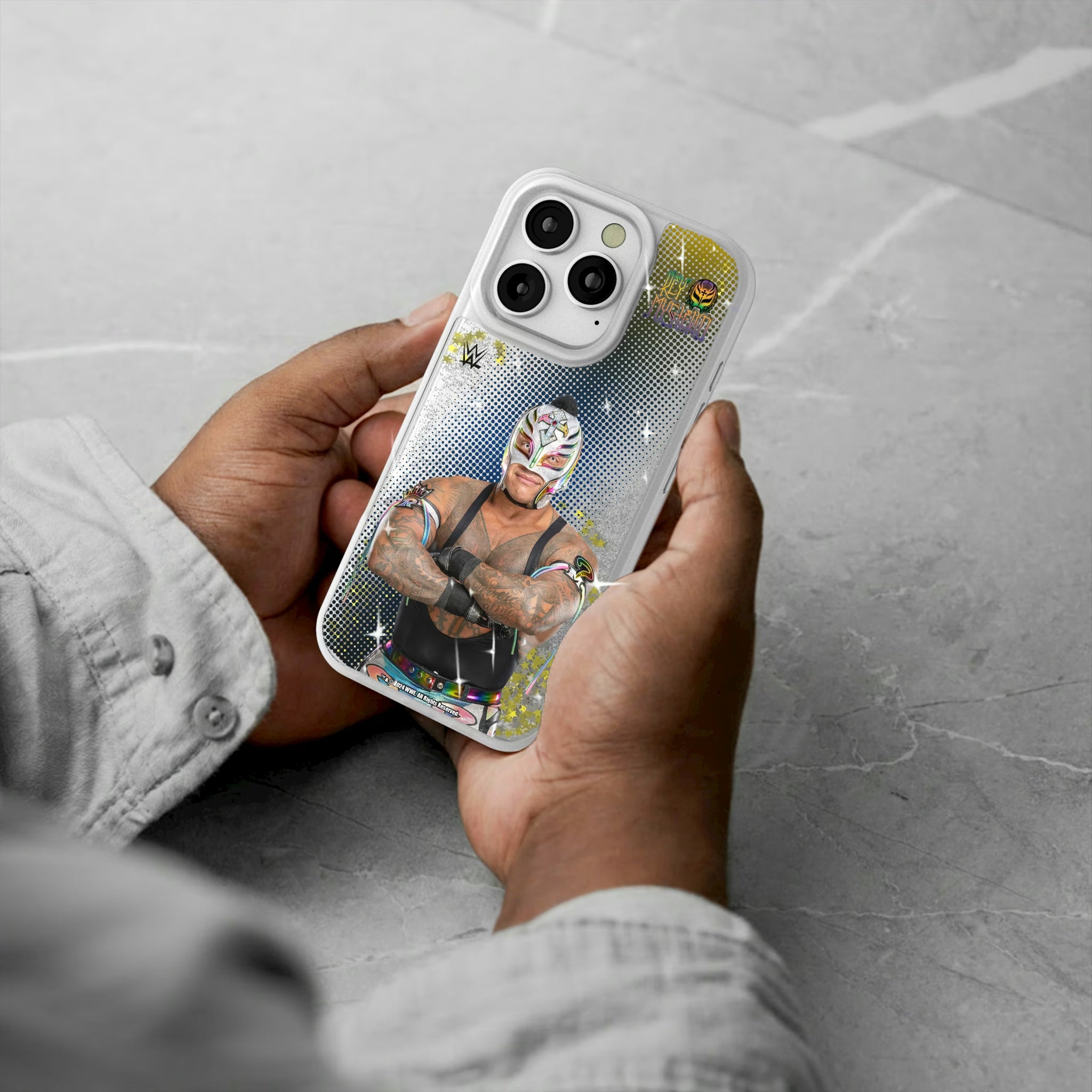 Rey Mysterio Superstar iPhone Glitter Phone Case for Apple iPhone - Lifestyle#Device_iPhone 16 Pro