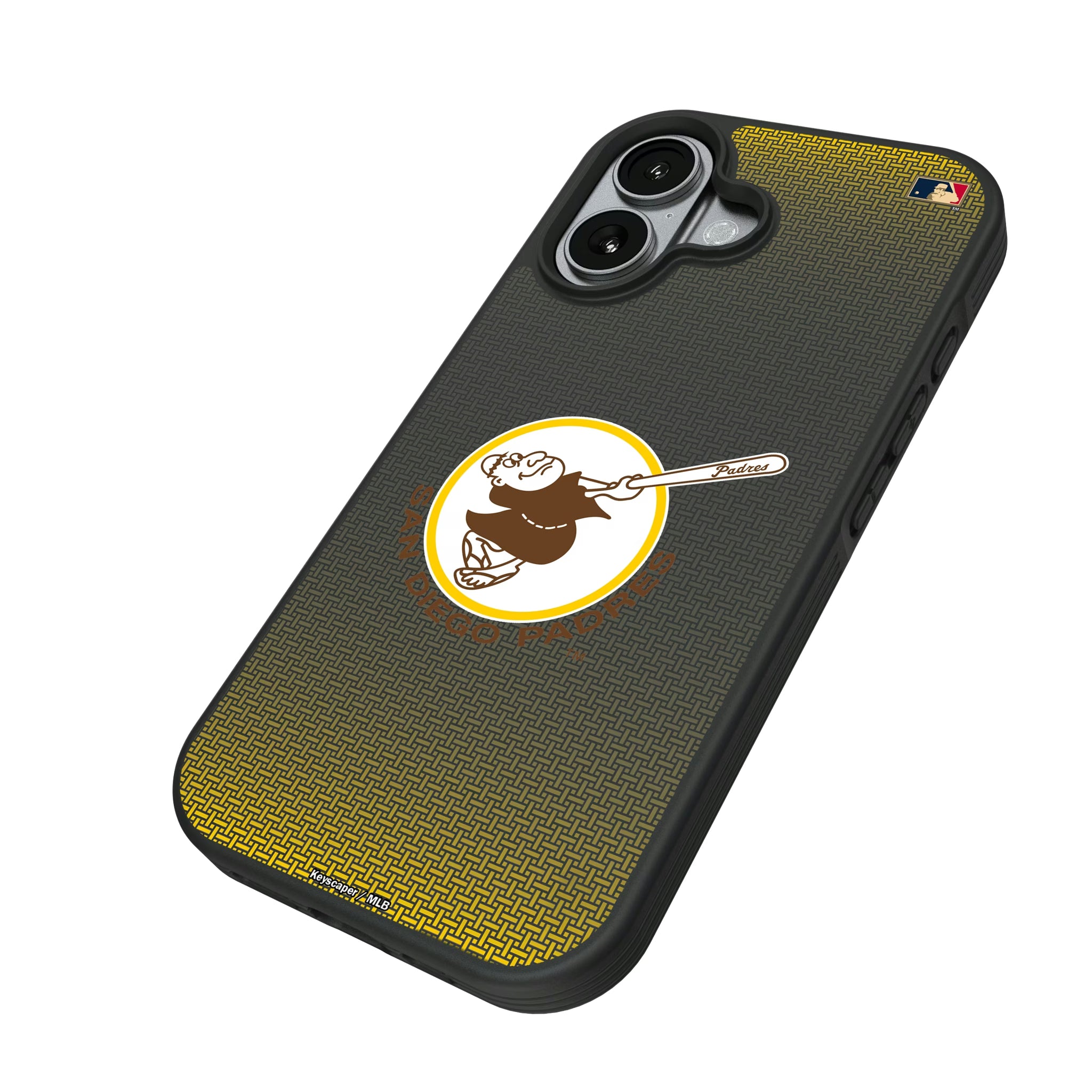 San Diego Padres 1969-1984 - Cooperstown Collection Linen iPhone Bump Phone Case for Apple iPhone - Isometric View#Device_iPhone 17