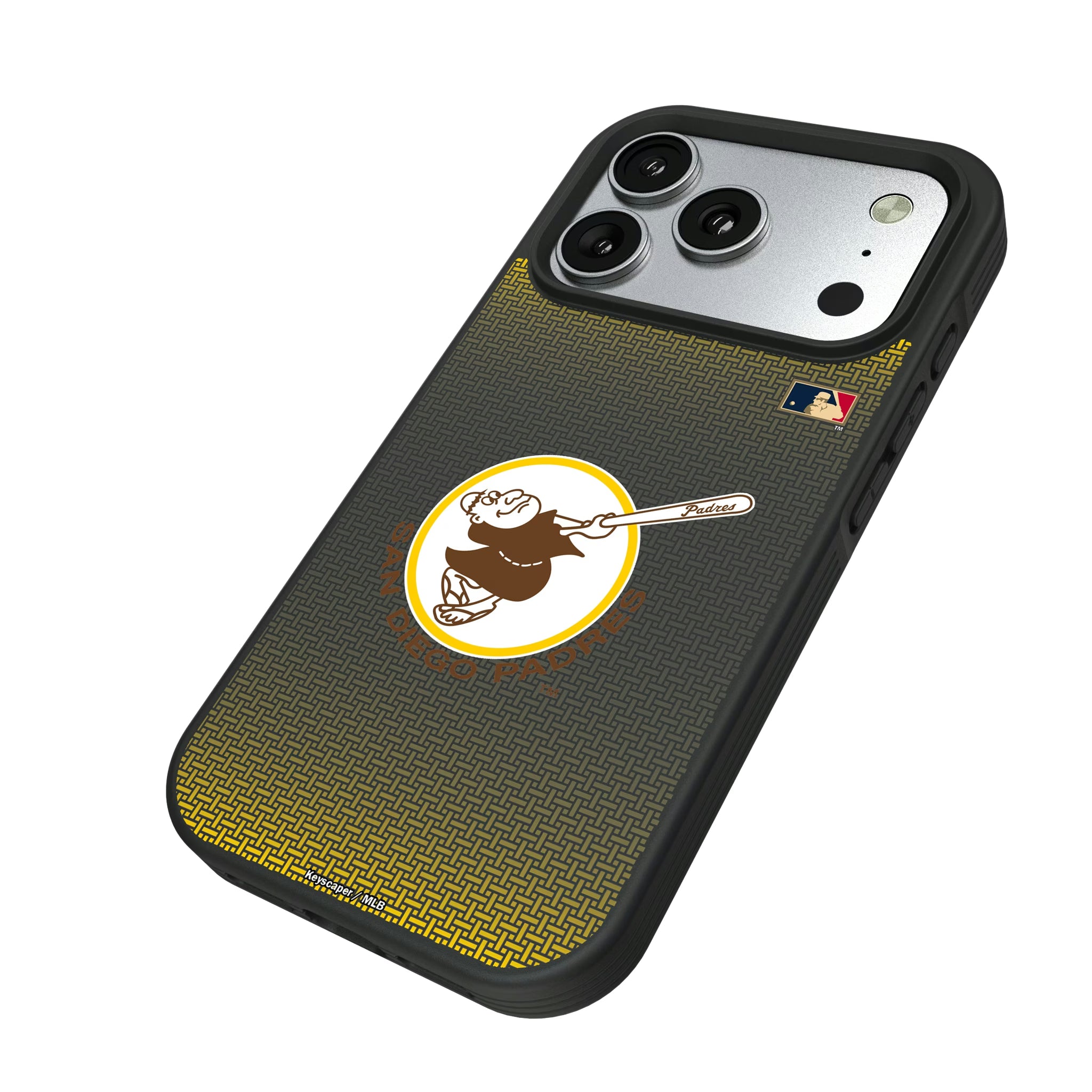 San Diego Padres 1969-1984 - Cooperstown Collection Linen iPhone Bump Phone Case for Apple iPhone - Isometric View#Device_iPhone 17 Pro