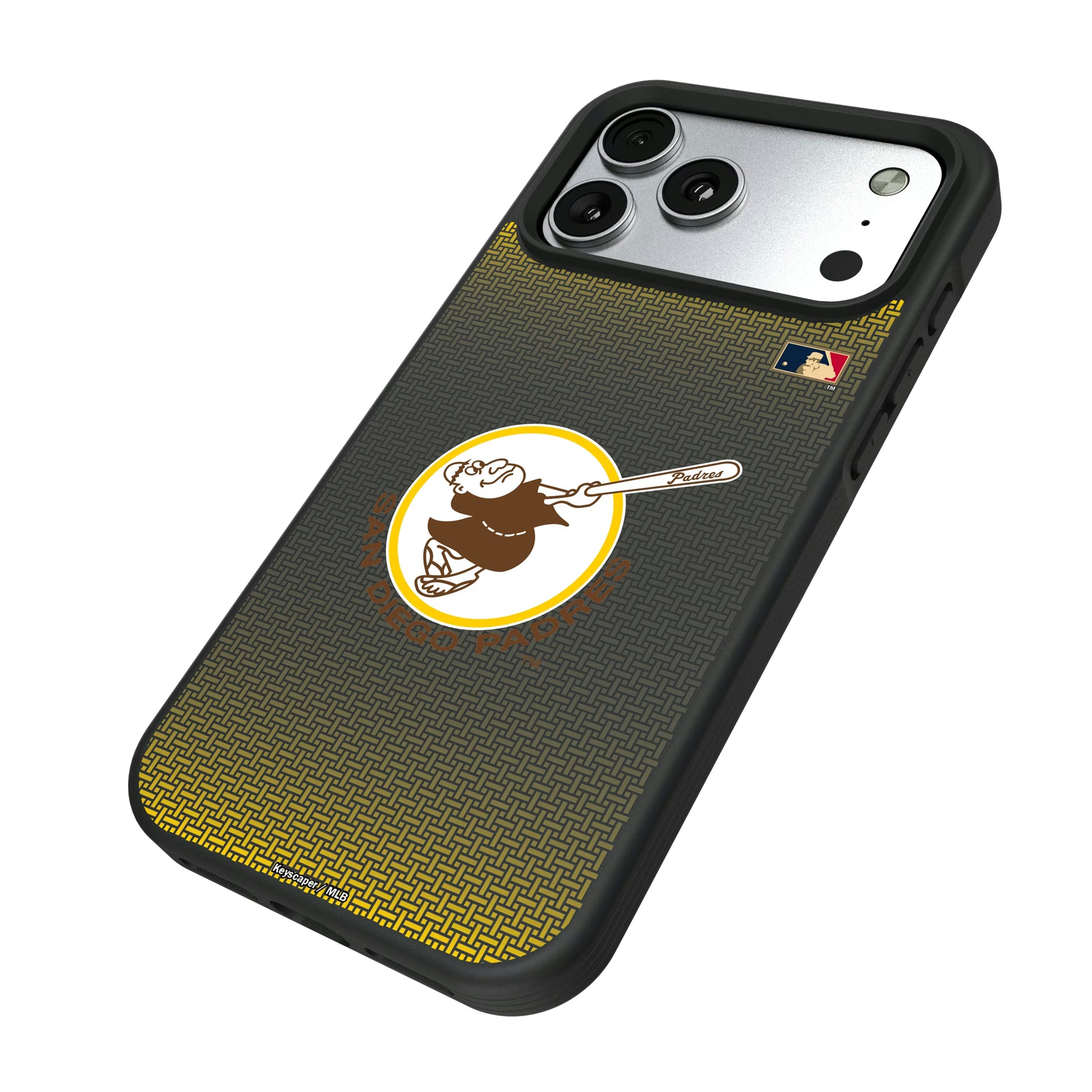 San Diego Padres 1969-1984 - Cooperstown Collection Linen iPhone Bump Phone Case for Apple iPhone - Isometric View#Device_iPhone 17 Pro Max
