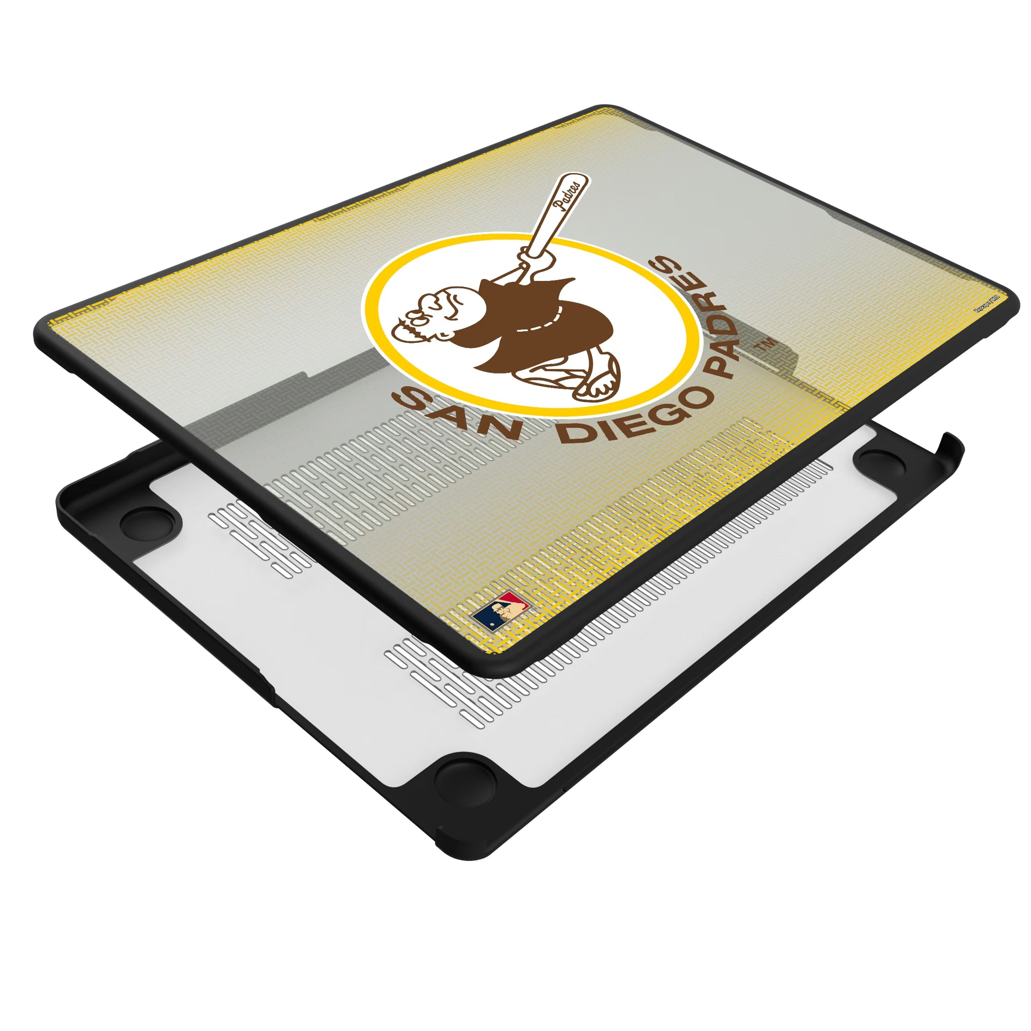 San Diego Padres 1969-1984 - Cooperstown Collection Linen MacBook Laptop Case for Apple MacBook - Isometric View#Device_MacBook Pro (14-inch, 2021) / MacBook Pro (14-inch, 2023) / MacBook Pro (14-inch, 2024)