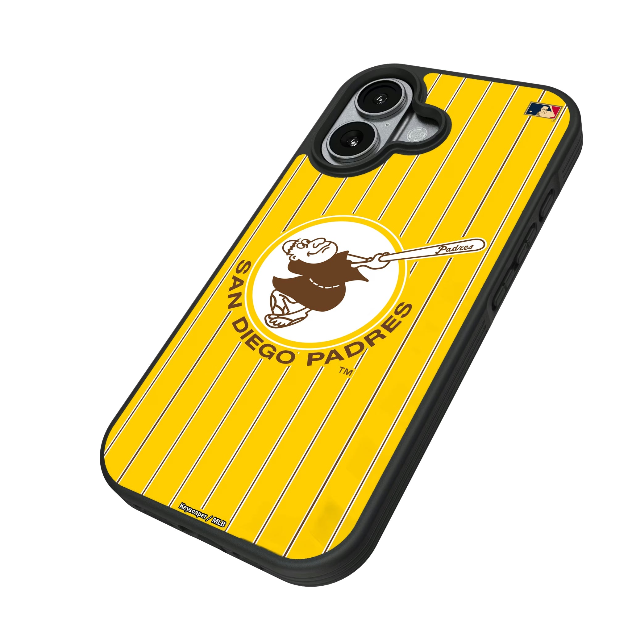San Diego Padres 1969-1984 - Cooperstown Collection Pinstripe iPhone Bump Phone Case for Apple iPhone - Isometric View#Device_iPhone 17
