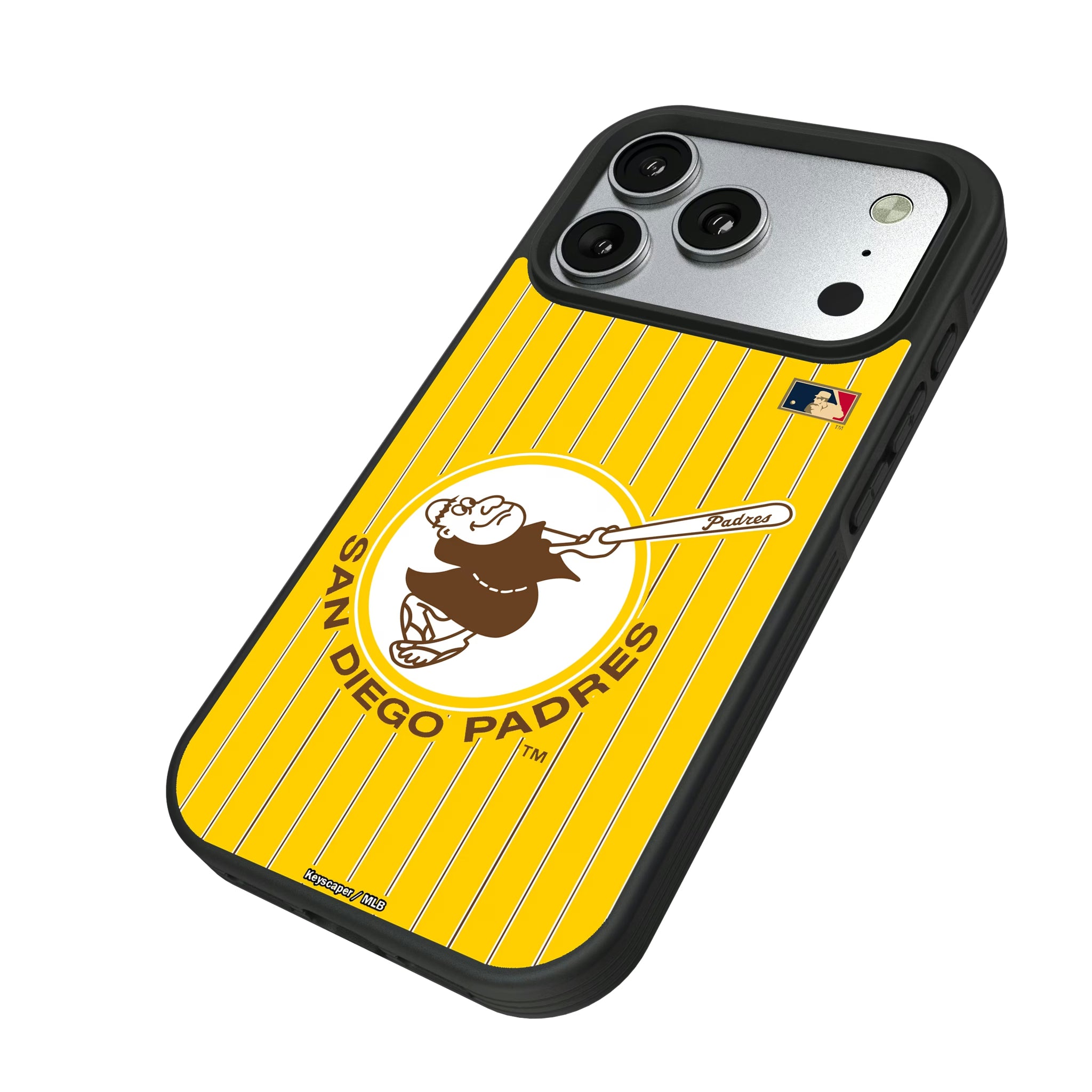 San Diego Padres 1969-1984 - Cooperstown Collection Pinstripe iPhone Bump Phone Case for Apple iPhone - Isometric View#Device_iPhone 17 Pro