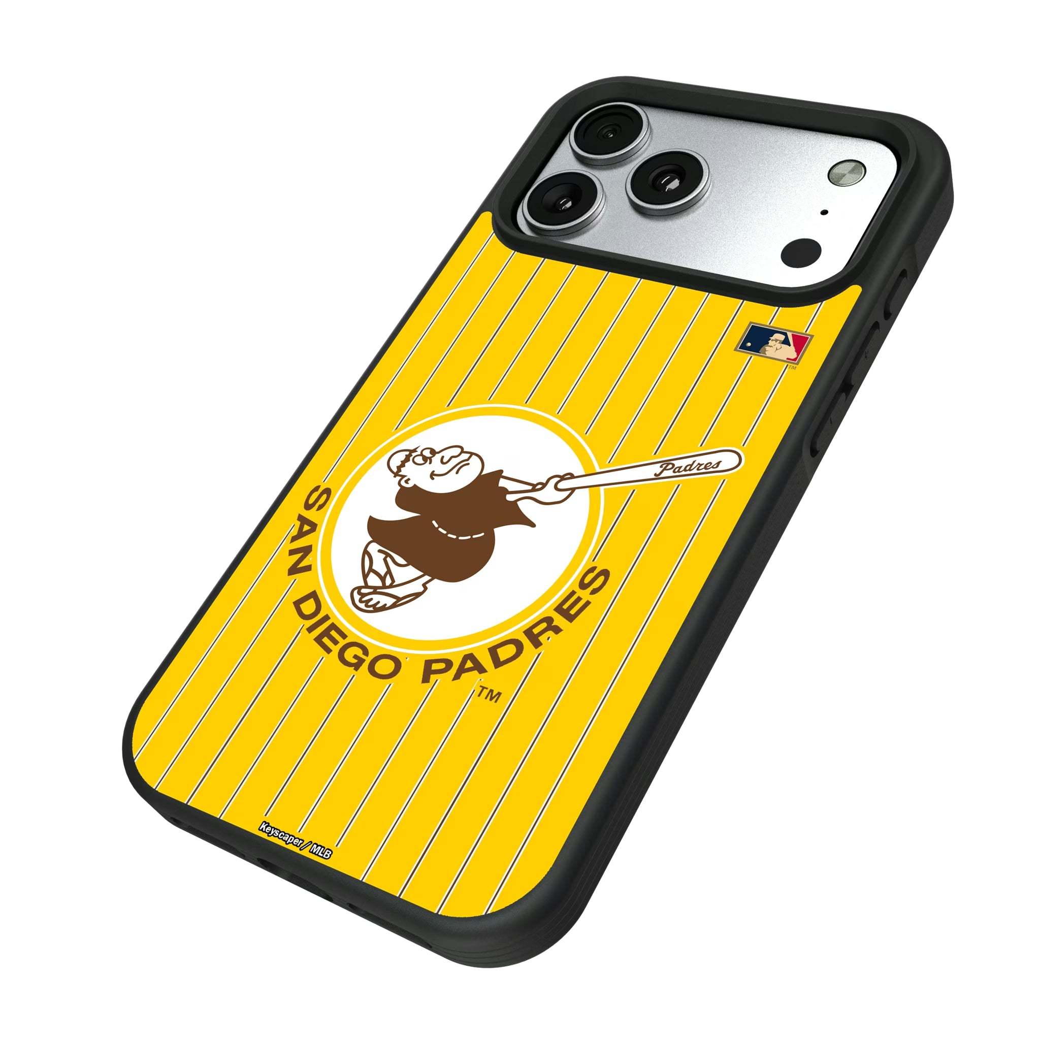 San Diego Padres 1969-1984 - Cooperstown Collection Pinstripe iPhone Bump Phone Case for Apple iPhone - Isometric View#Device_iPhone 17 Pro Max