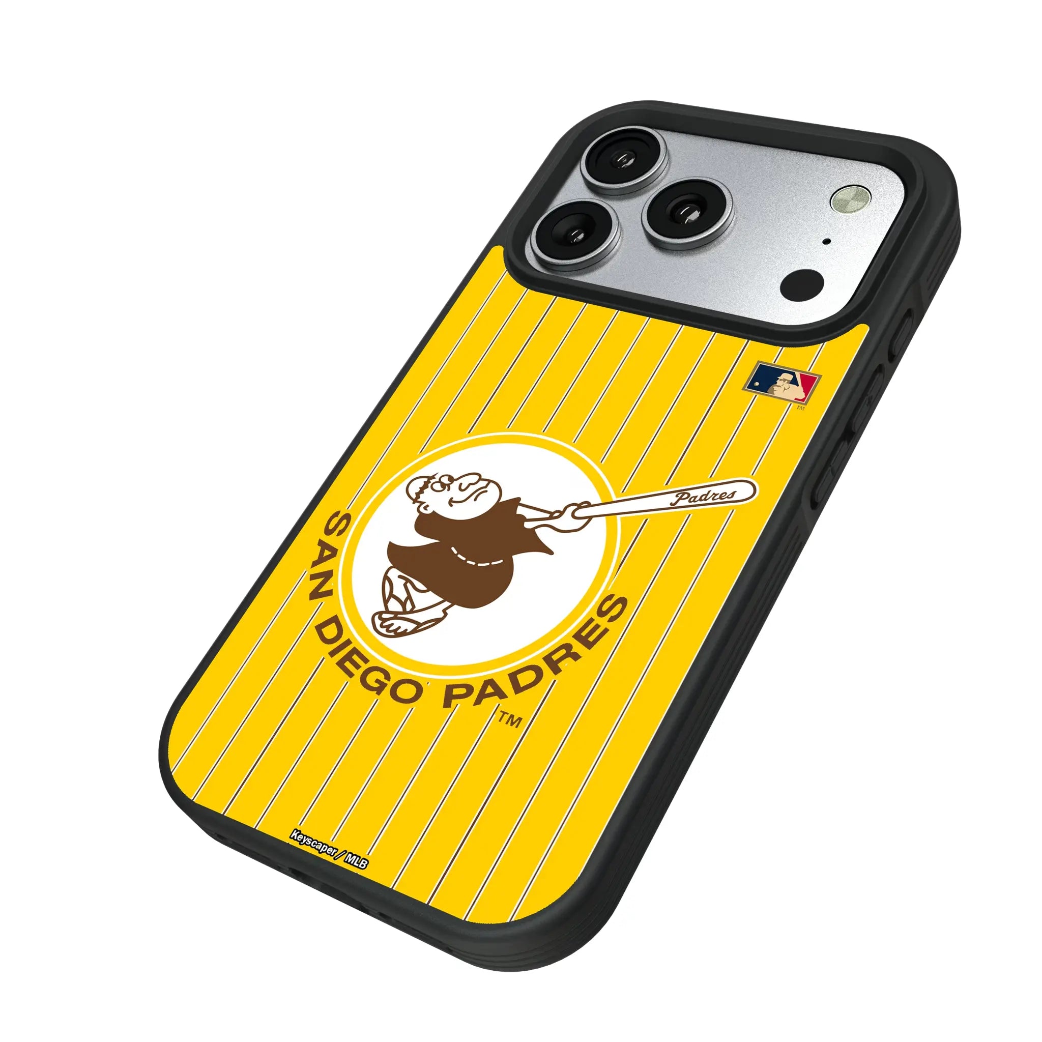 San Diego Padres 1969-1984 - Cooperstown Collection Pinstripe iPhone Bump Phone Case for Apple iPhone - Isometric View#Device_iPhone 17 Pro