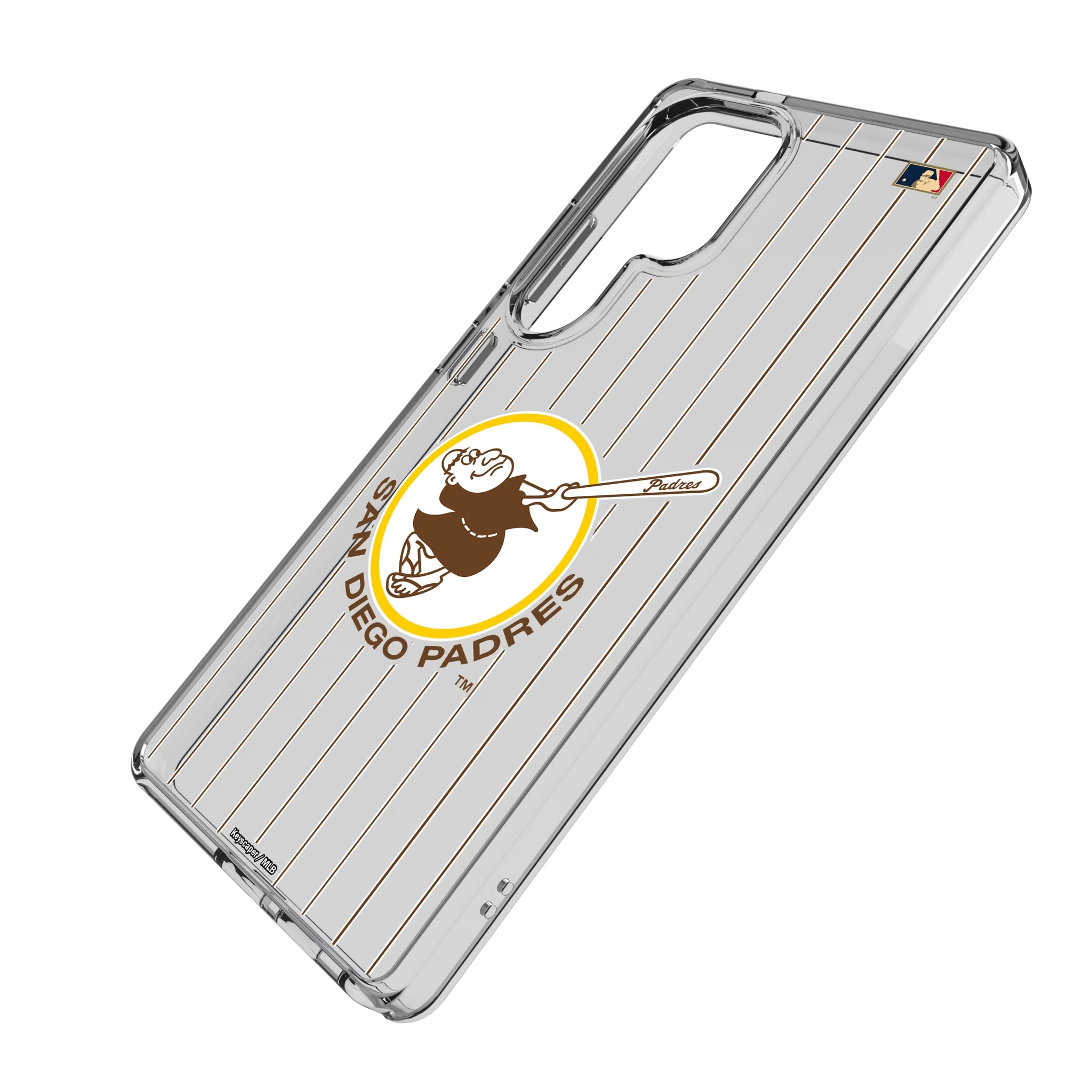 San Diego Padres 1969-1984 - Cooperstown Collection Pinstripe Galaxy Clear Phone Case for Samsung Galaxy - Isometric View