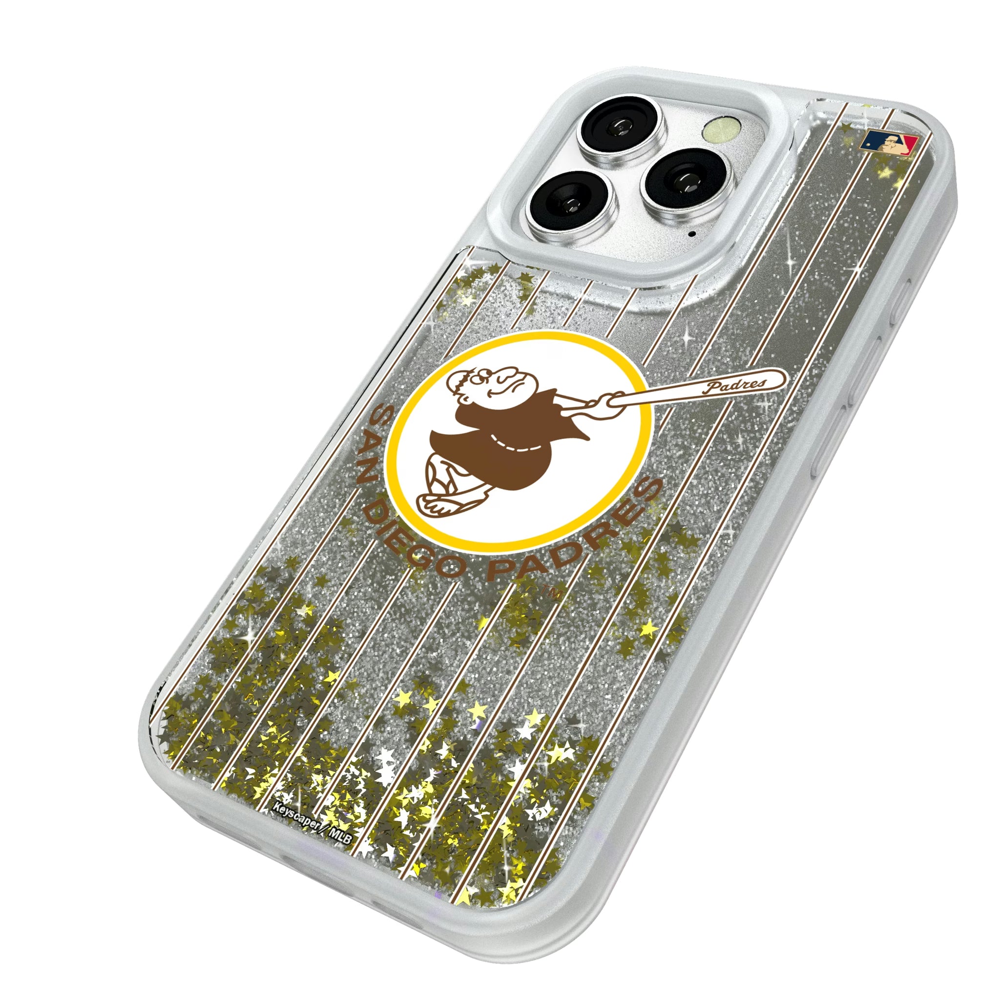 San Diego Padres 1969-1984 - Cooperstown Collection Pinstripe iPhone Glitter Phone Case for Apple iPhone - Isometric View#Device_iPhone 16 Pro
