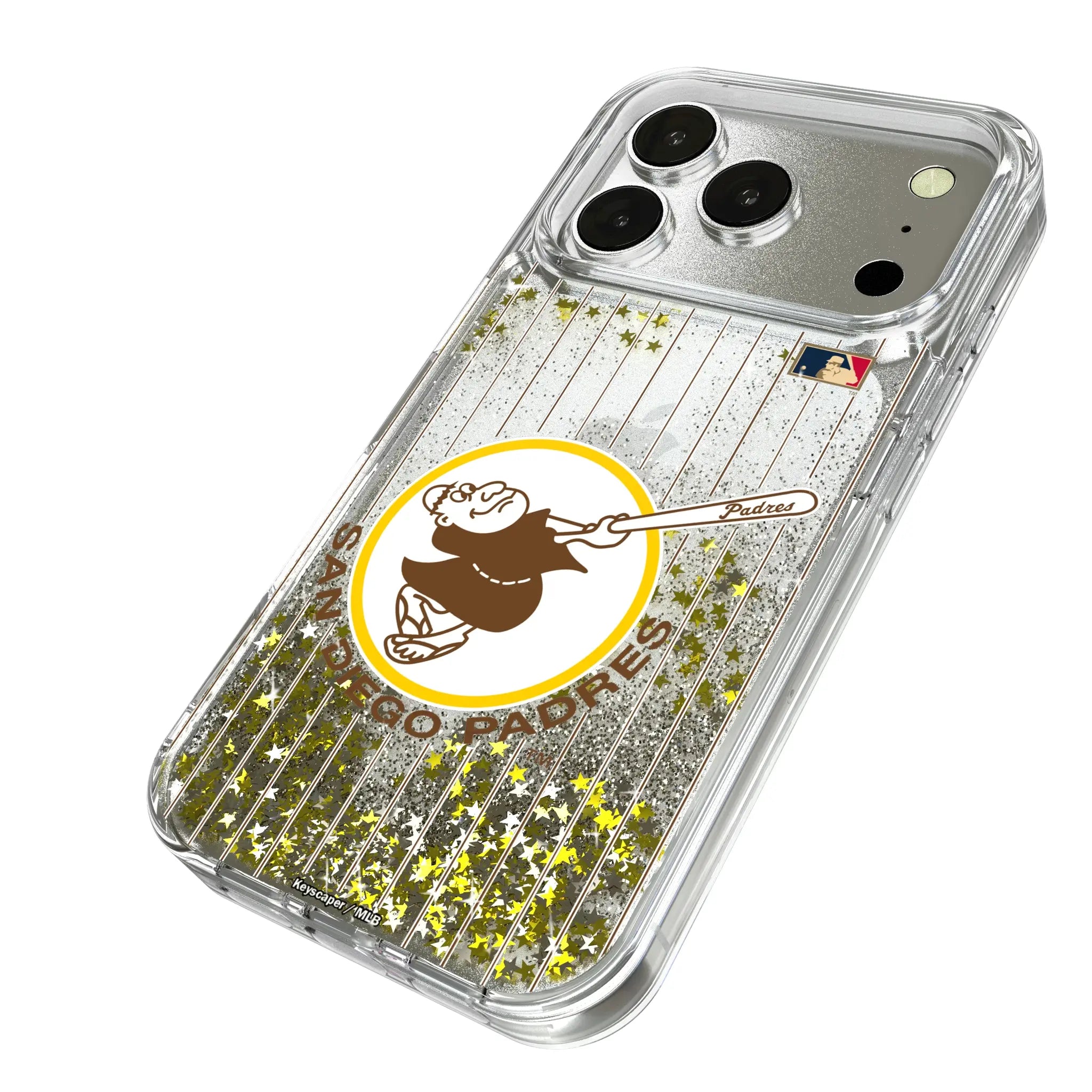San Diego Padres 1969-1984 - Cooperstown Collection Pinstripe iPhone Glitter Phone Case for Apple iPhone - Isometric View