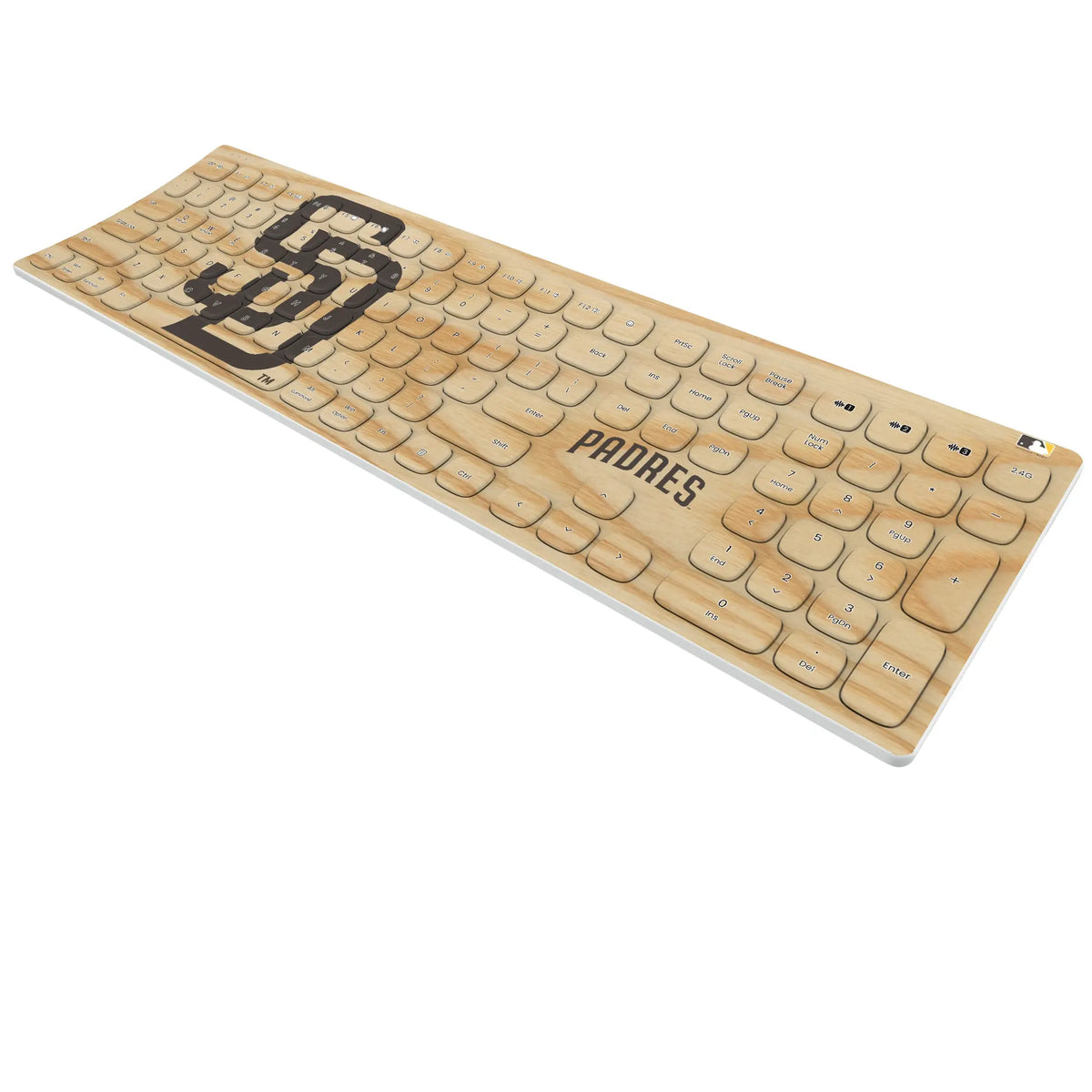 San Diego Padres Baseball Bat KKB605 Curved Wireless Keyboard - Isometric View