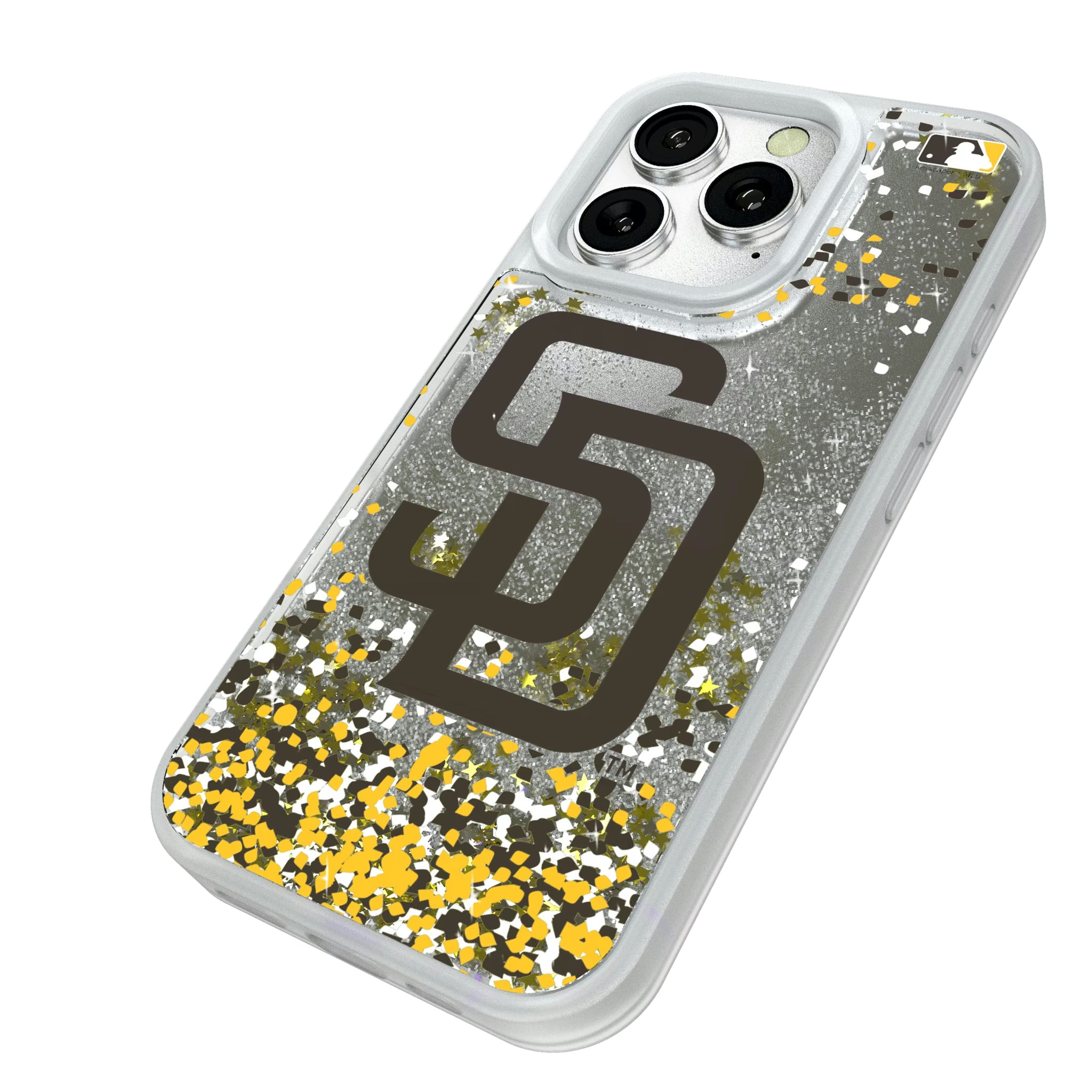 San Diego Padres Confetti iPhone Glitter Phone Case for Apple iPhone - Isometric View#Device_iPhone 16 Pro