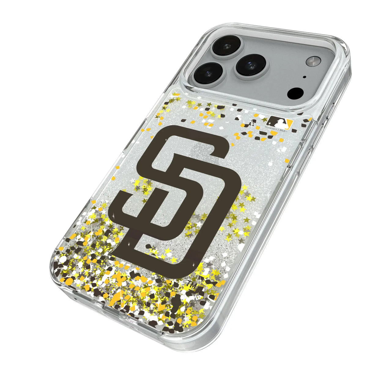 San Diego Padres Confetti iPhone Glitter Phone Case for Apple iPhone - Isometric View#Device_iPhone 18 Pro