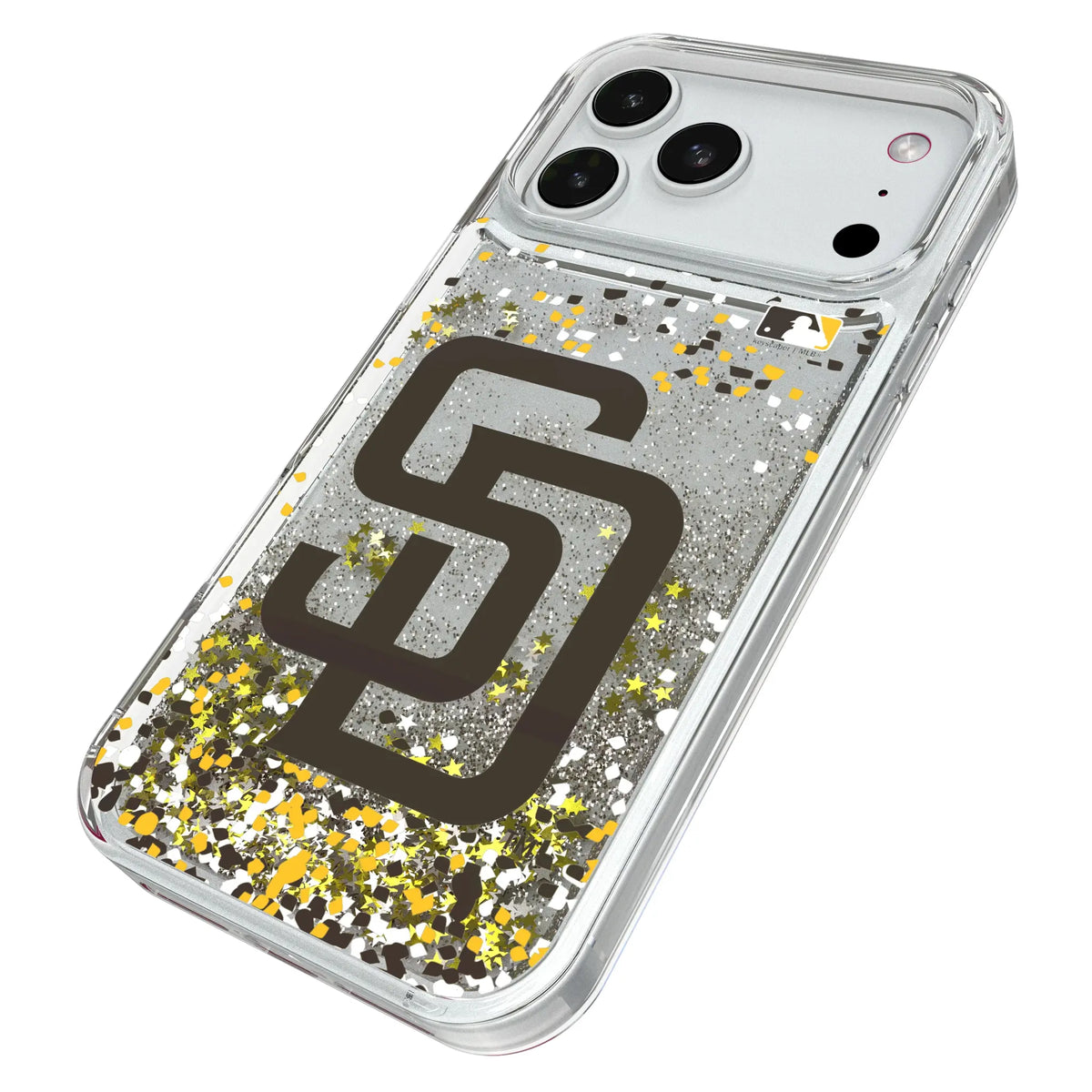 San Diego Padres Confetti iPhone Glitter Phone Case for Apple iPhone - Isometric View#Device_iPhone 18 Pro Max
