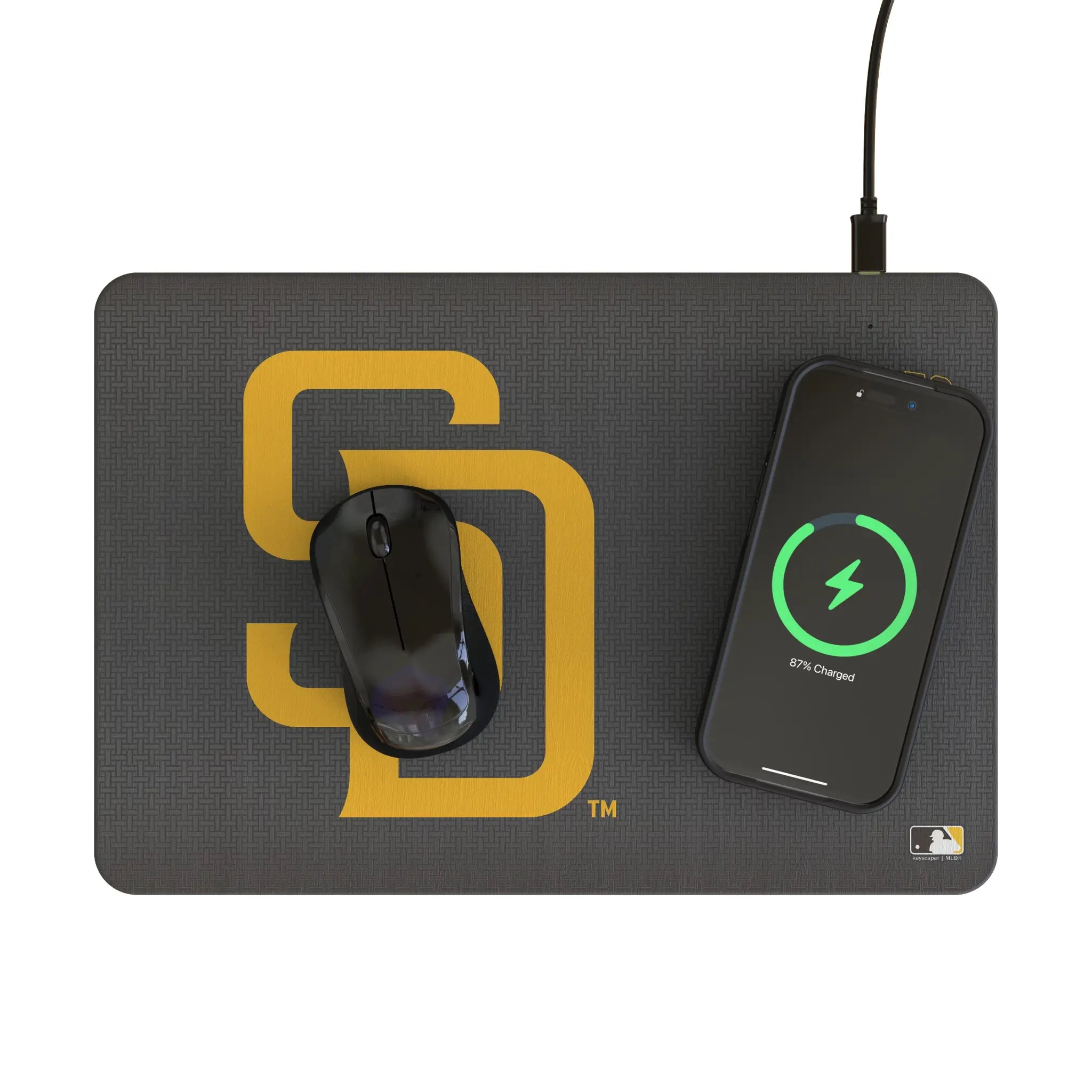 San Diego Padres Linen 15-Watt Wireless Charger and Mouse Pad - Lifestyle
