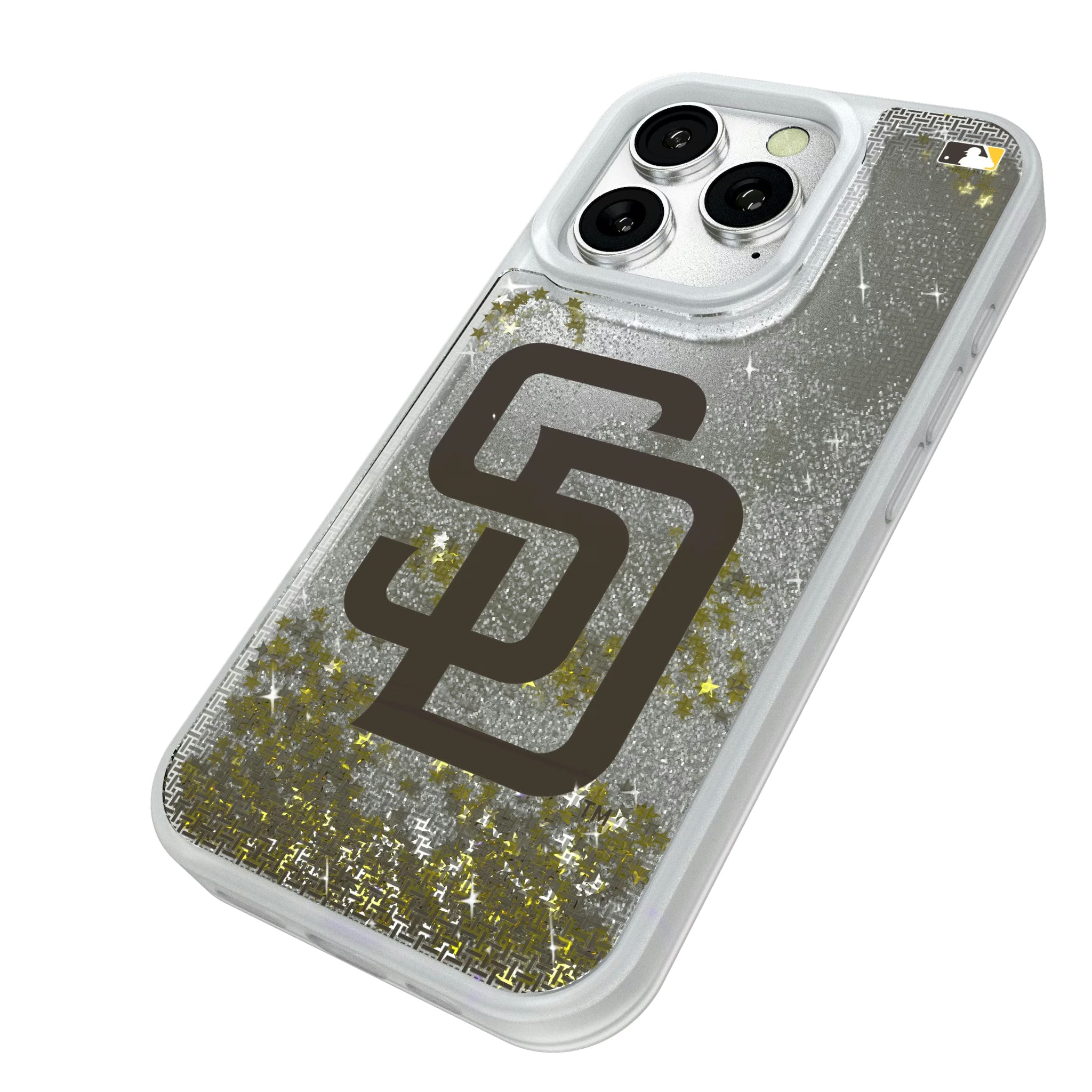 San Diego Padres Linen iPhone Glitter Phone Case for Apple iPhone - Isometric View#Device_iPhone 16 Pro