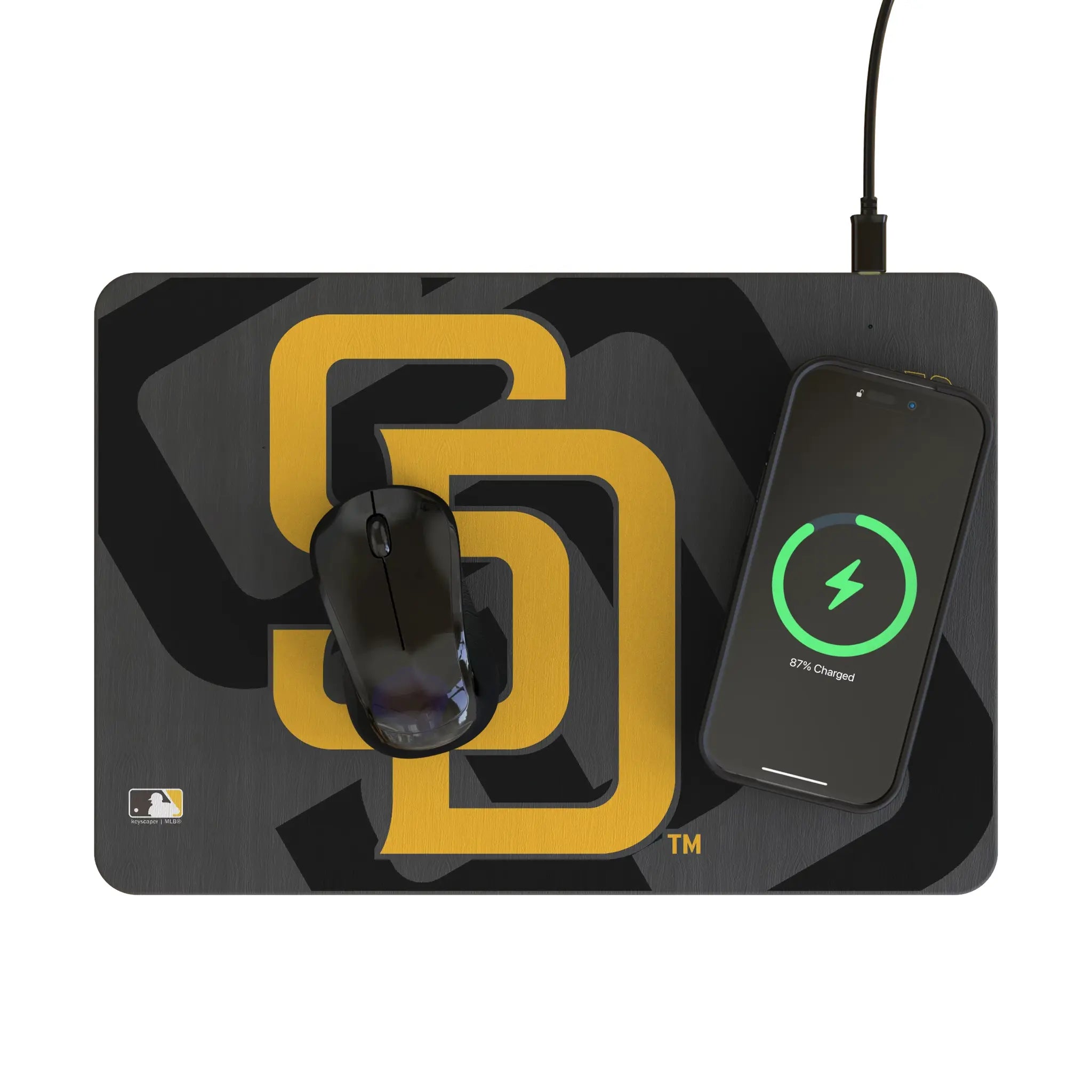 San Diego Padres Monocolor Tilt 15-Watt Wireless Charger and Mouse Pad - Lifestyle