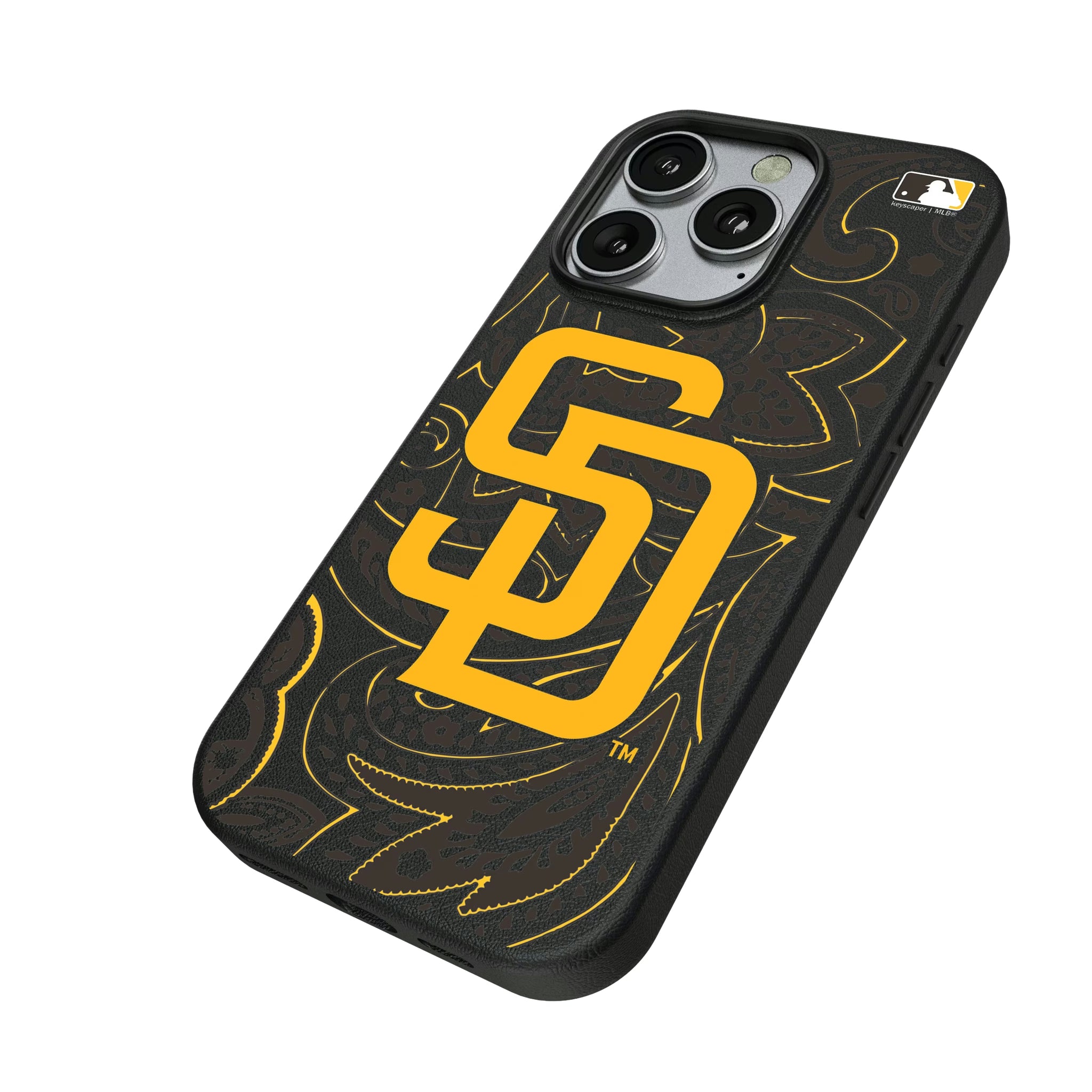 San Diego Padres Paisley iPhone MagSafe Compatible Phone Case for Apple iPhone - Isometric View
