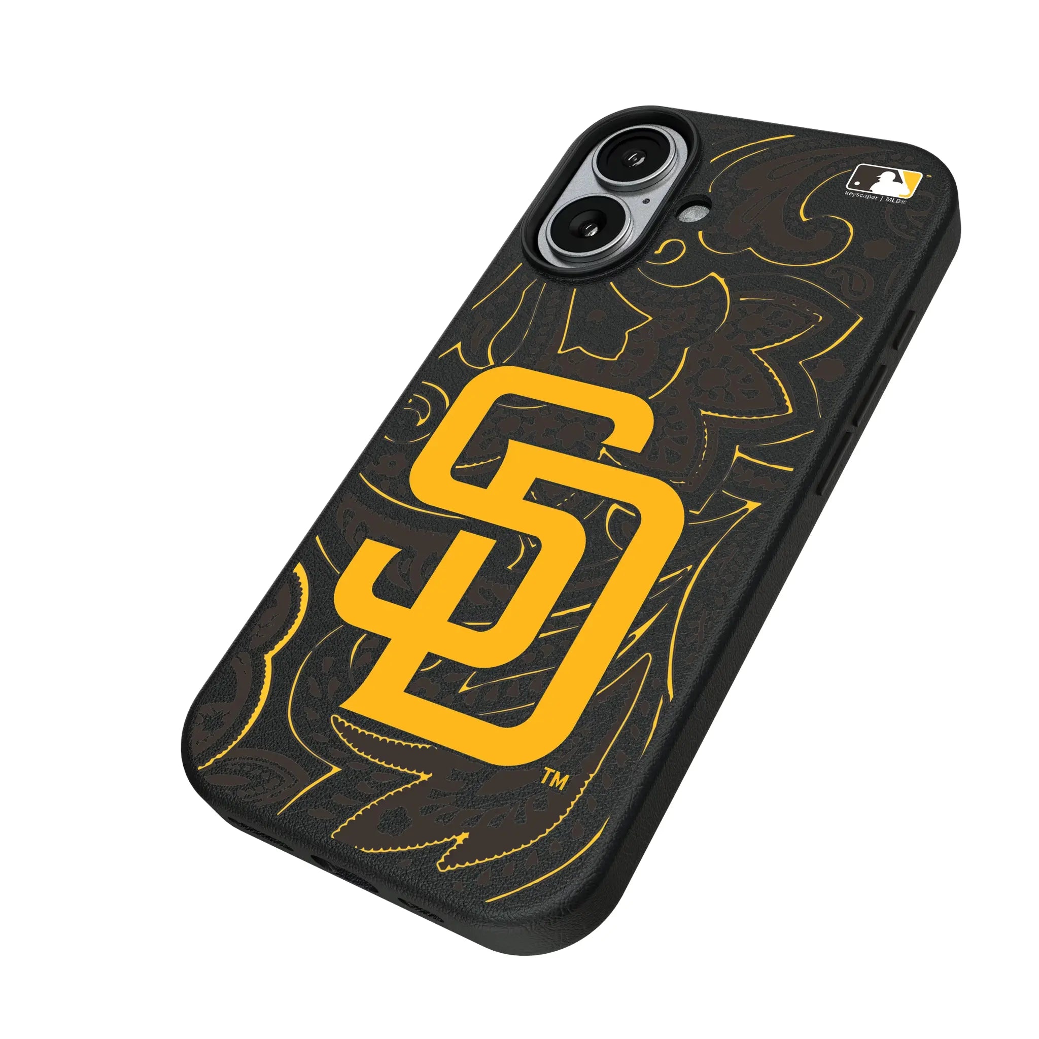 San Diego Padres Paisley iPhone MagSafe Compatible Phone Case for Apple iPhone - Isometric View#Device_iPhone 17
