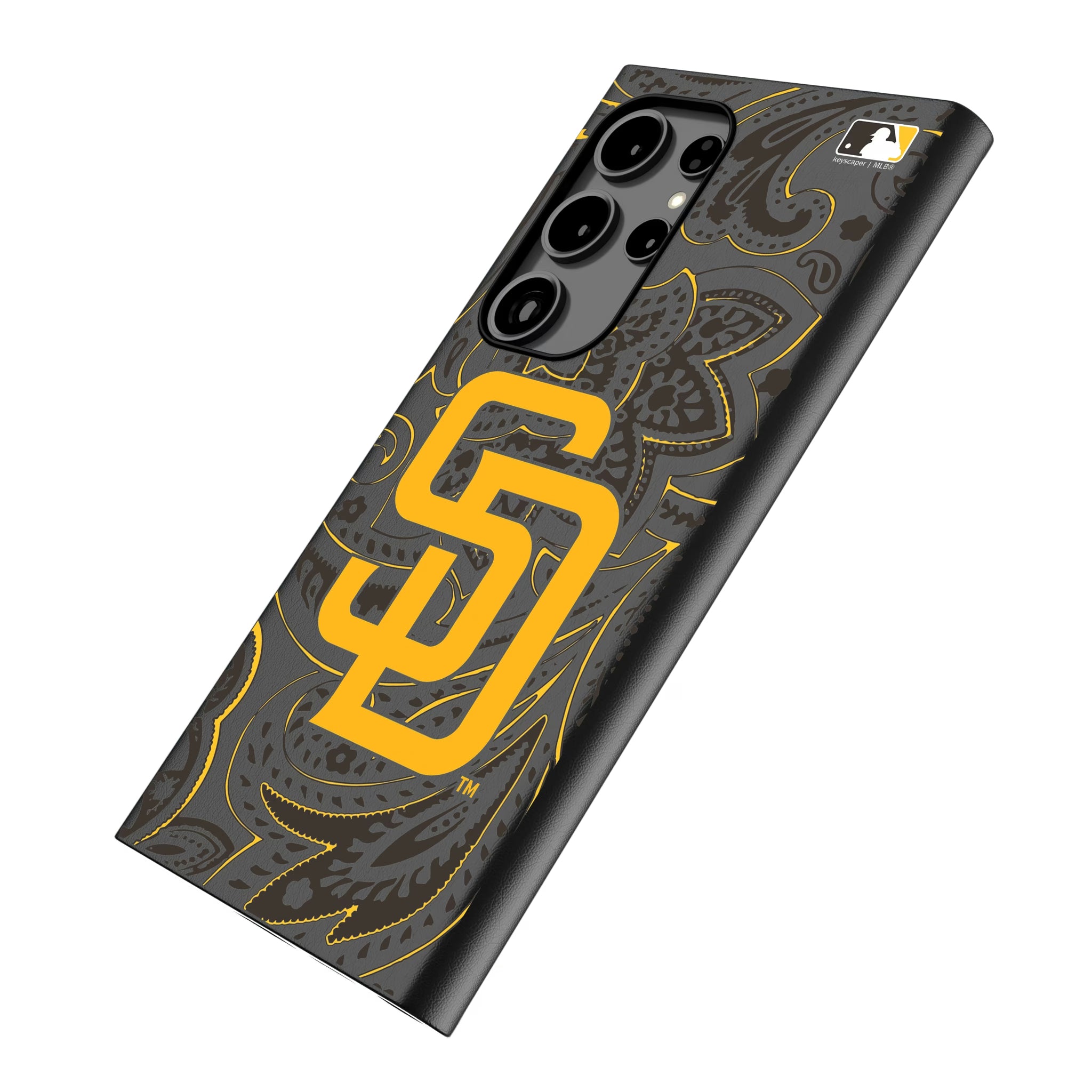 San Diego Padres Paisley Galaxy MagSafe Compatible Phone Case for Samsung Galaxy - Isometric View
