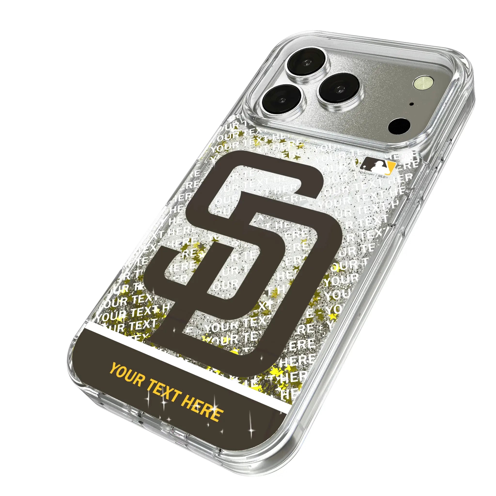 San Diego Padres Personalized EndZone Plus iPhone Glitter Phone Case for Apple iPhone - Isometric View