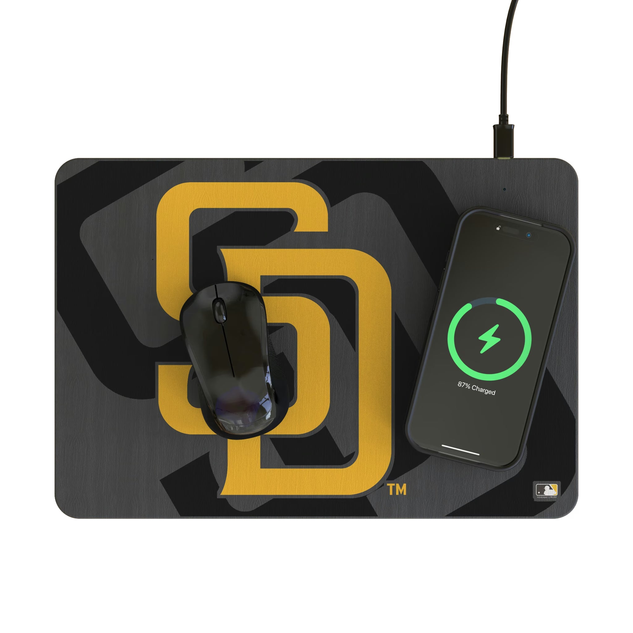 San Diego Padres Personalized Tilt 15-Watt Wireless Charger and Mouse Pad - Lifestyle