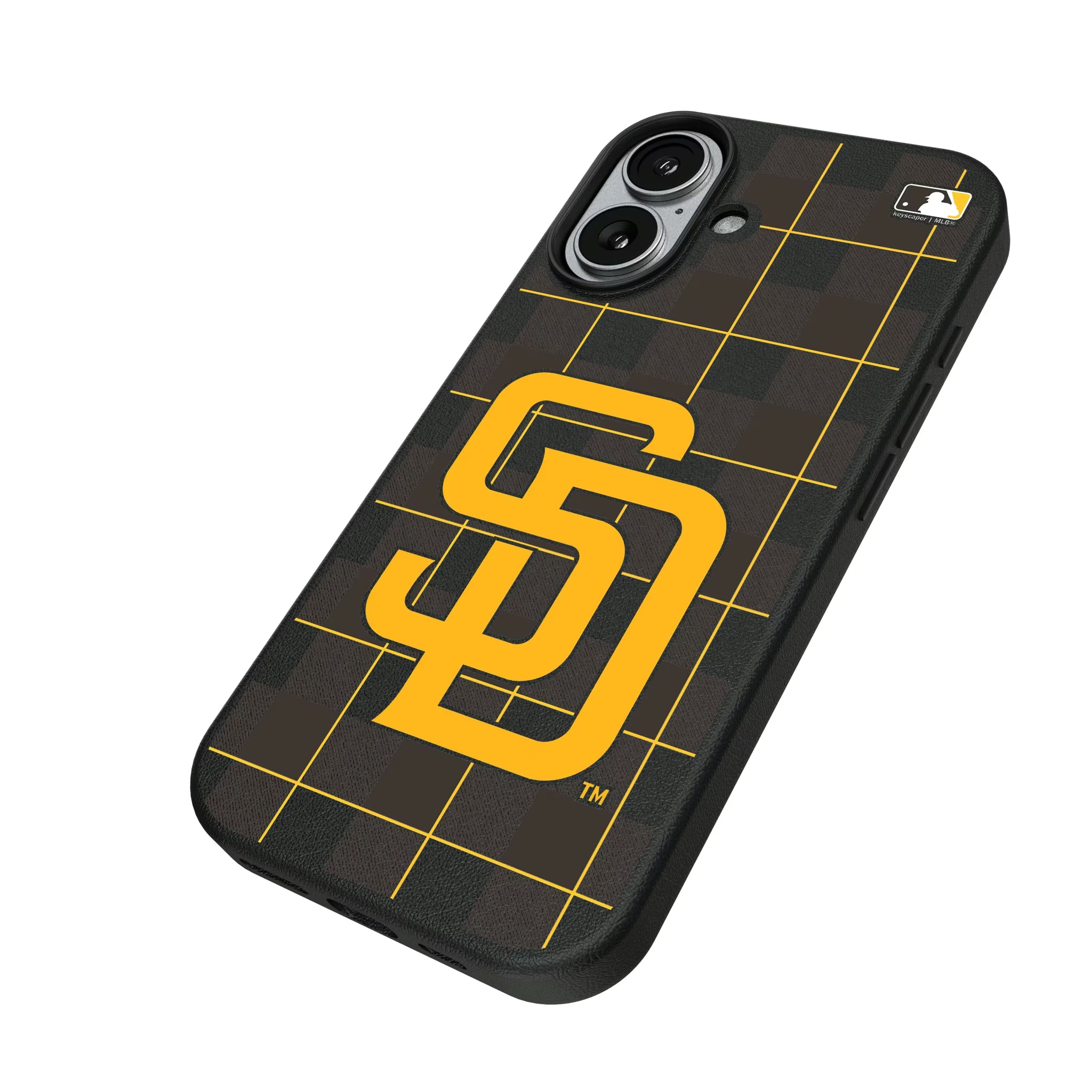 San Diego Padres Plaid iPhone MagSafe Compatible Phone Case for Apple iPhone - Isometric View#Device_iPhone 17