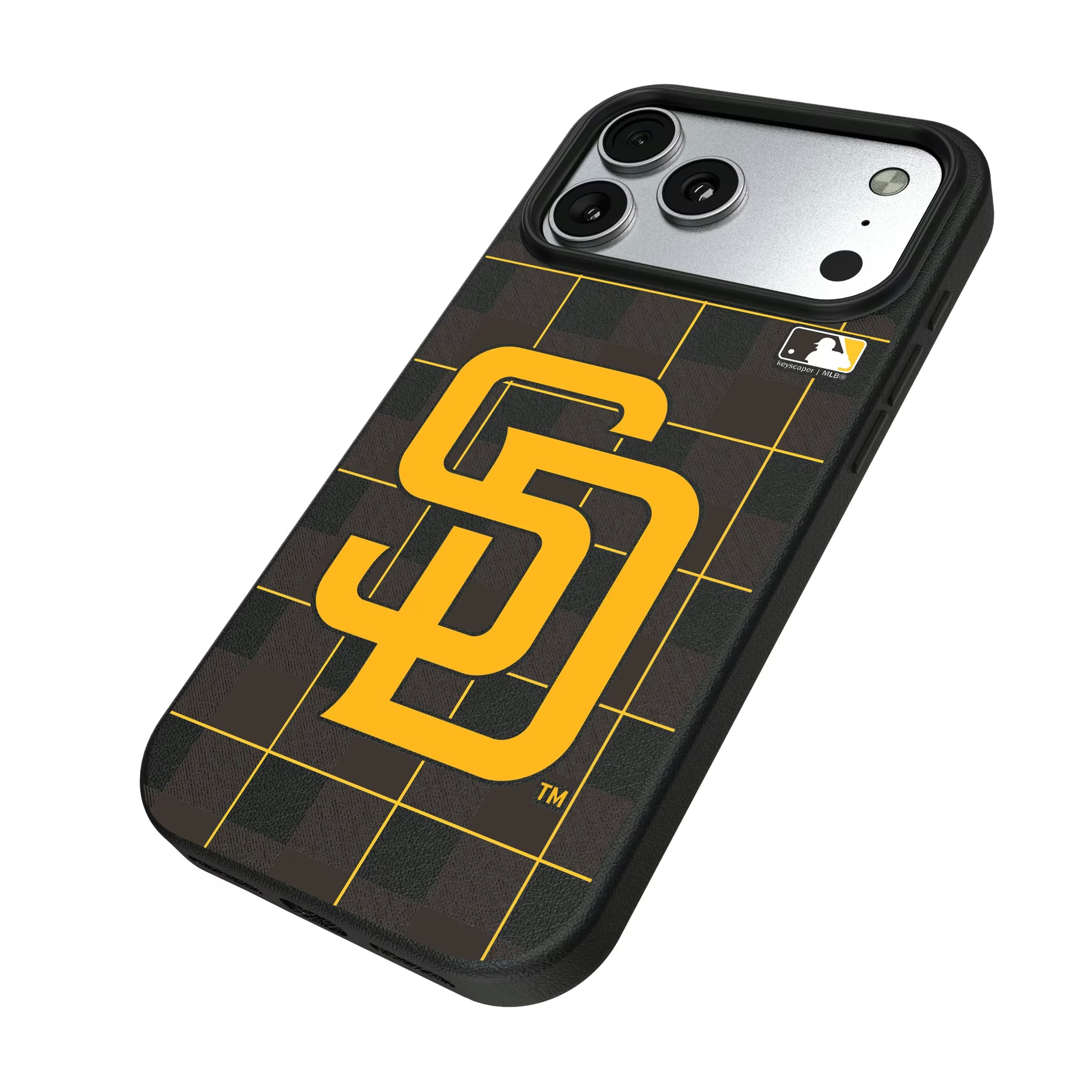 San Diego Padres Plaid iPhone MagSafe Compatible Phone Case for Apple iPhone - Isometric View#Device_iPhone 17 Pro Max