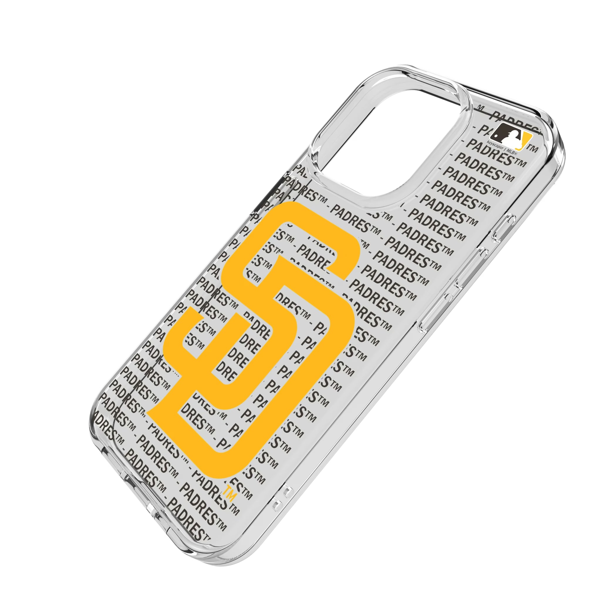 San Diego Padres Text Backdrop iPhone Clear Phone Case for Apple iPhone - Isometric View