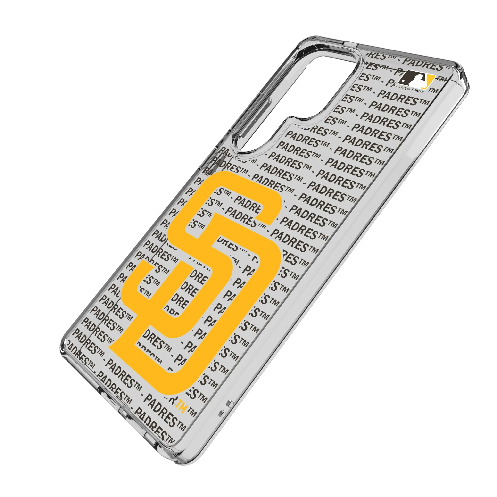 San Diego Padres Text Backdrop Galaxy Clear Phone Case for Samsung Galaxy - Isometric View