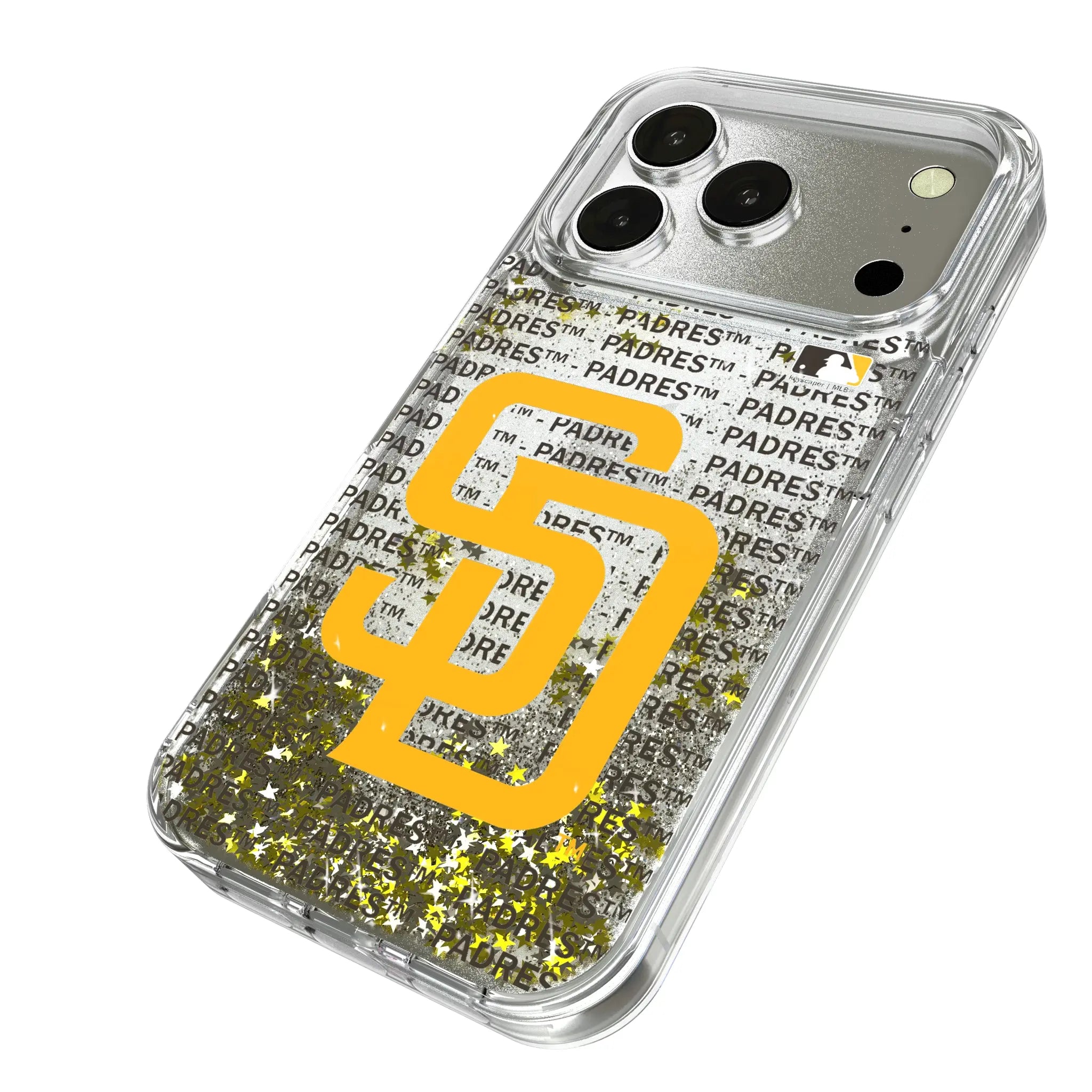 San Diego Padres Text Backdrop iPhone Glitter Phone Case for Apple iPhone - Isometric View