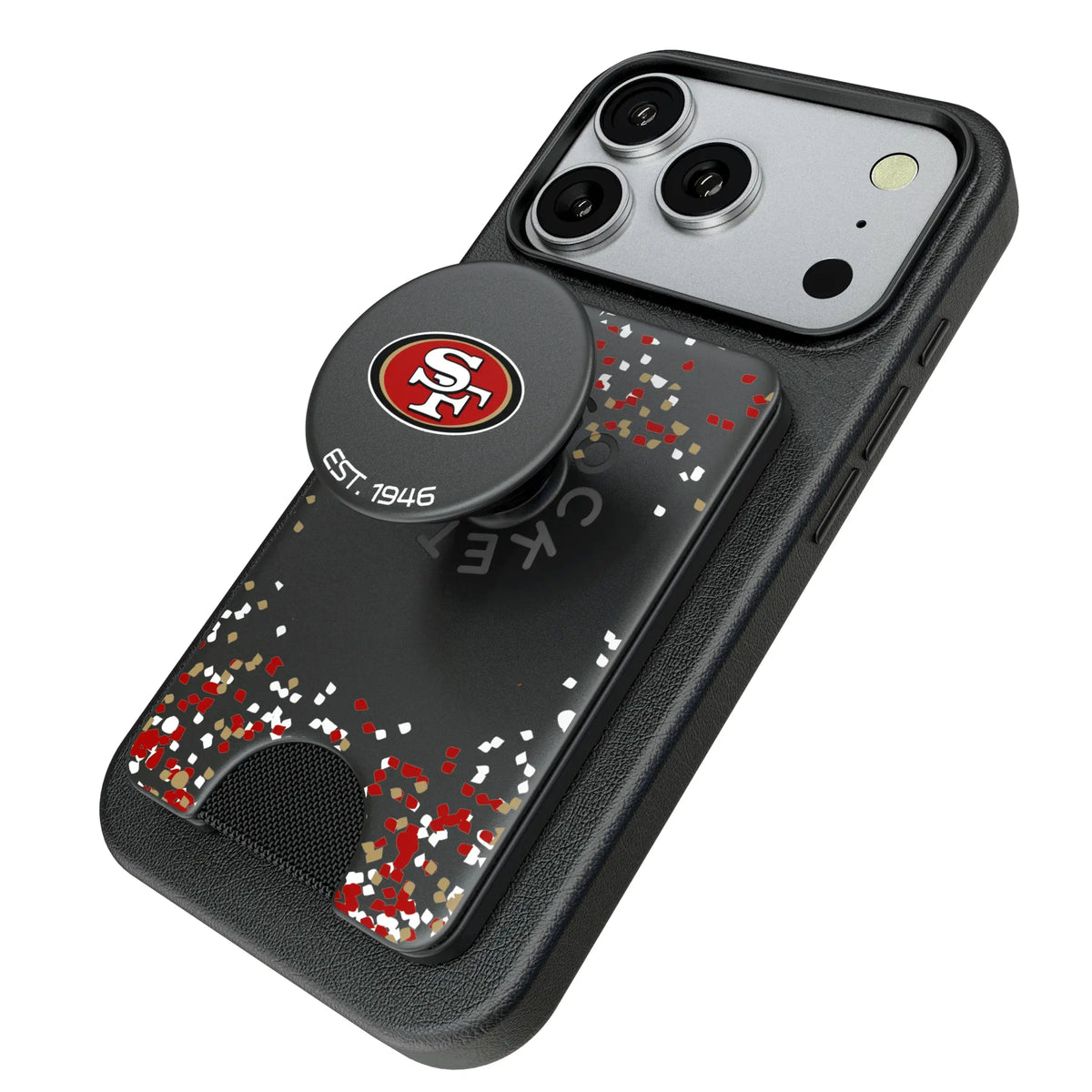 San Francisco 49ers Confetti Popsockets Wallet Magnetic - Isometric View