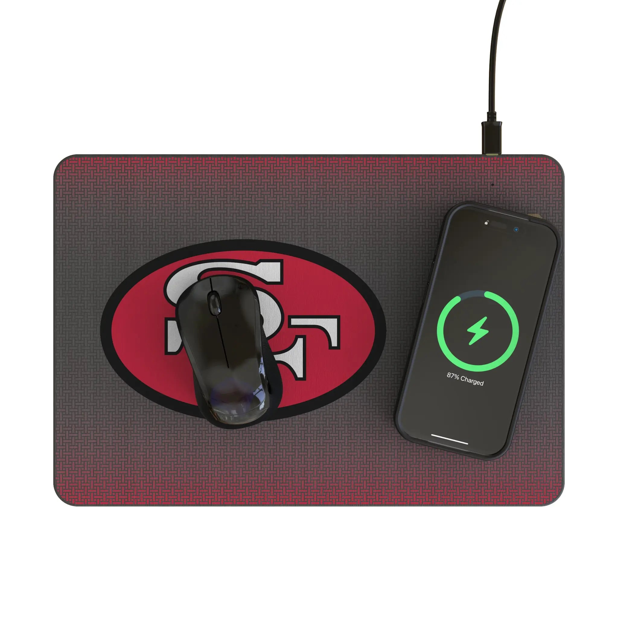 San Francisco 49ers Historic Collection Linen 15-Watt Wireless Charger and Mouse Pad - Lifestyle