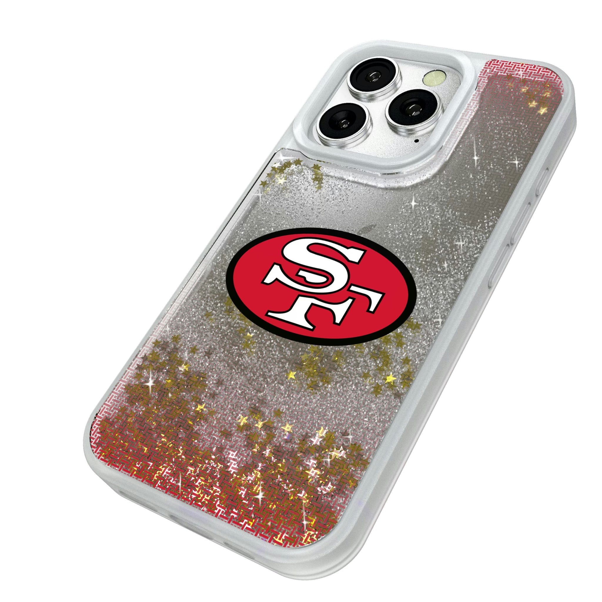 San Francisco 49ers Historic Collection Linen iPhone Glitter Phone Case for Apple iPhone - Isometric View#Device_iPhone 16 Pro