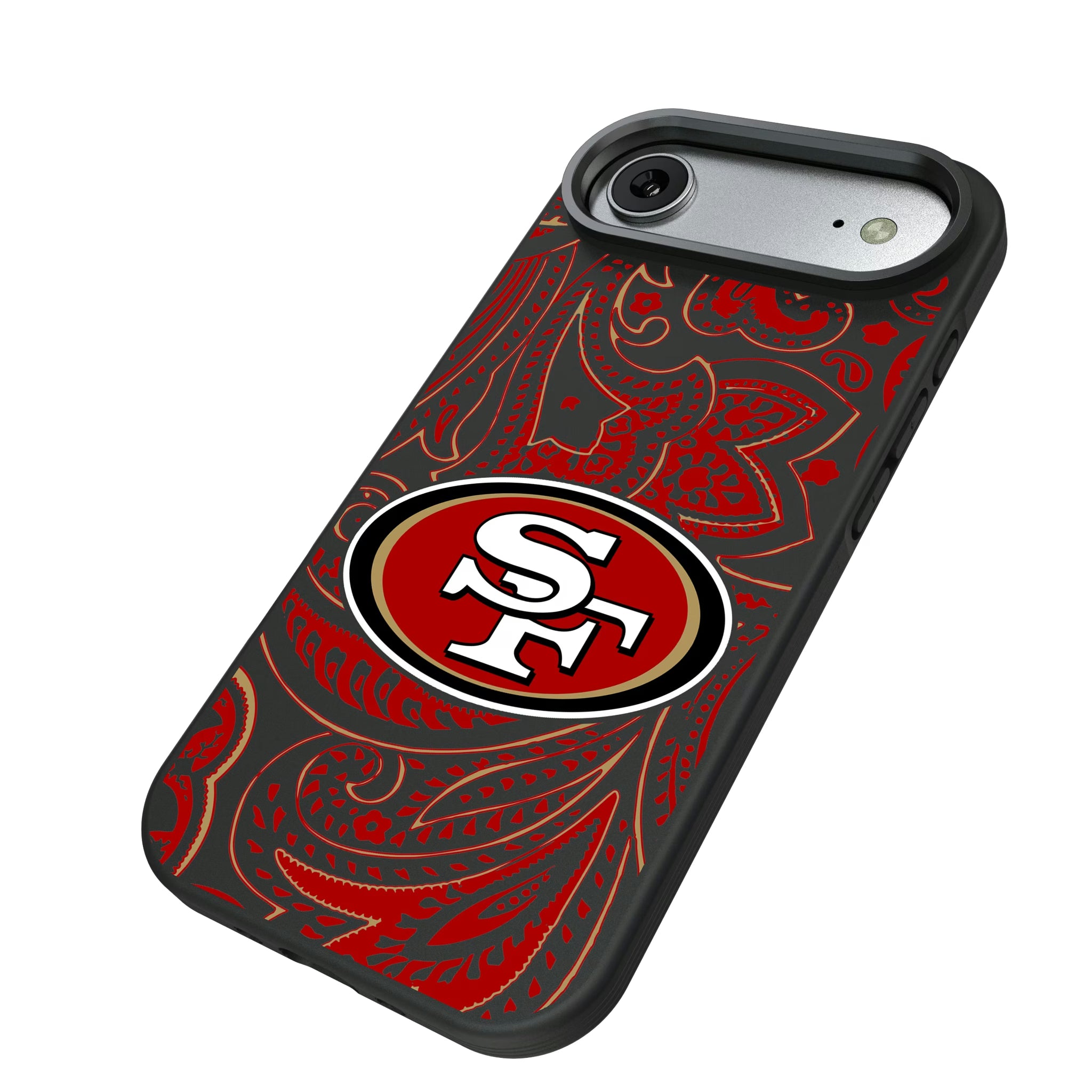 San Francisco 49ers Paisley iPhone Bump Phone Case for Apple iPhone - Isometric View#Device_iPhone Air