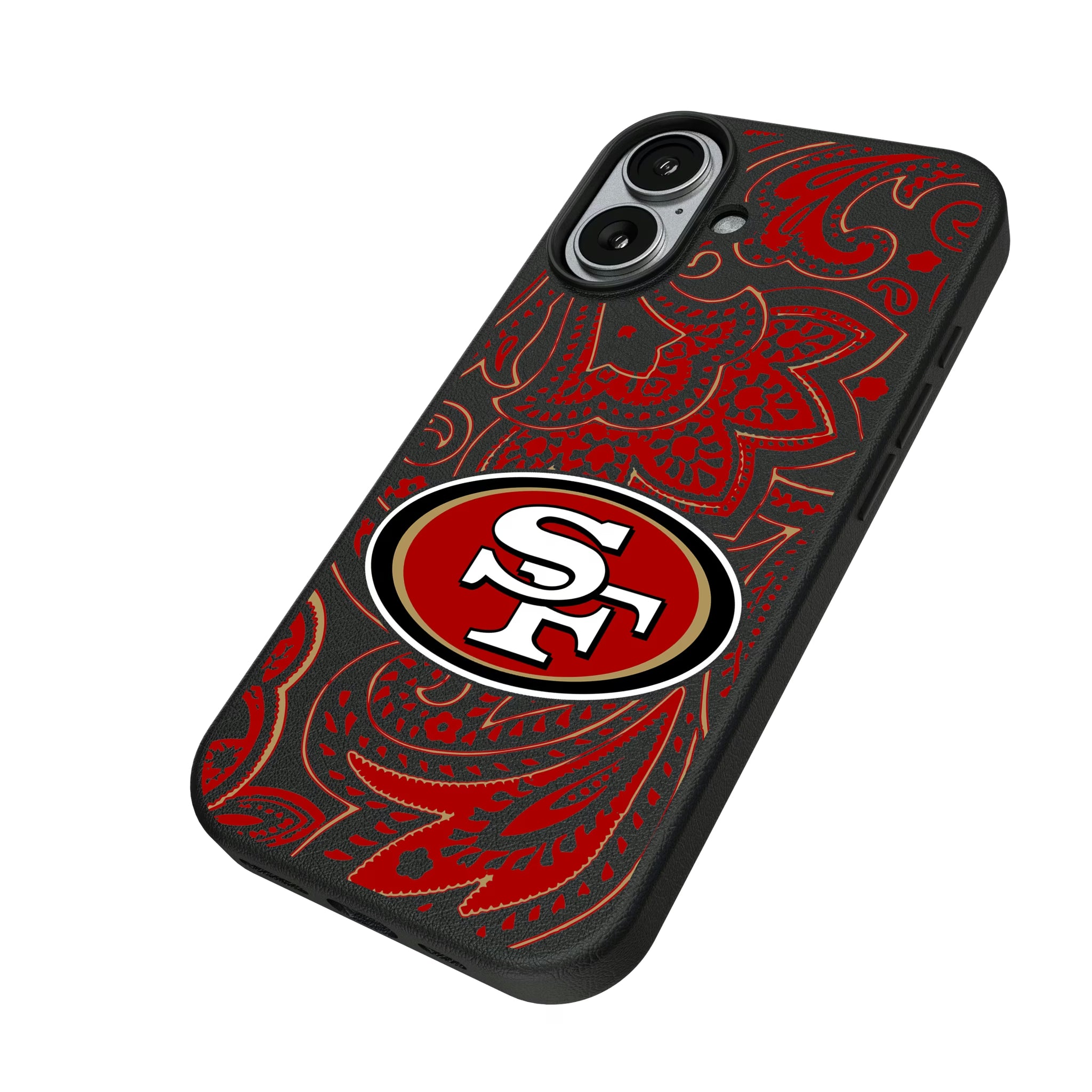 San Francisco 49ers Paisley iPhone MagSafe Compatible Phone Case for Apple iPhone - Isometric View#Device_iPhone 17