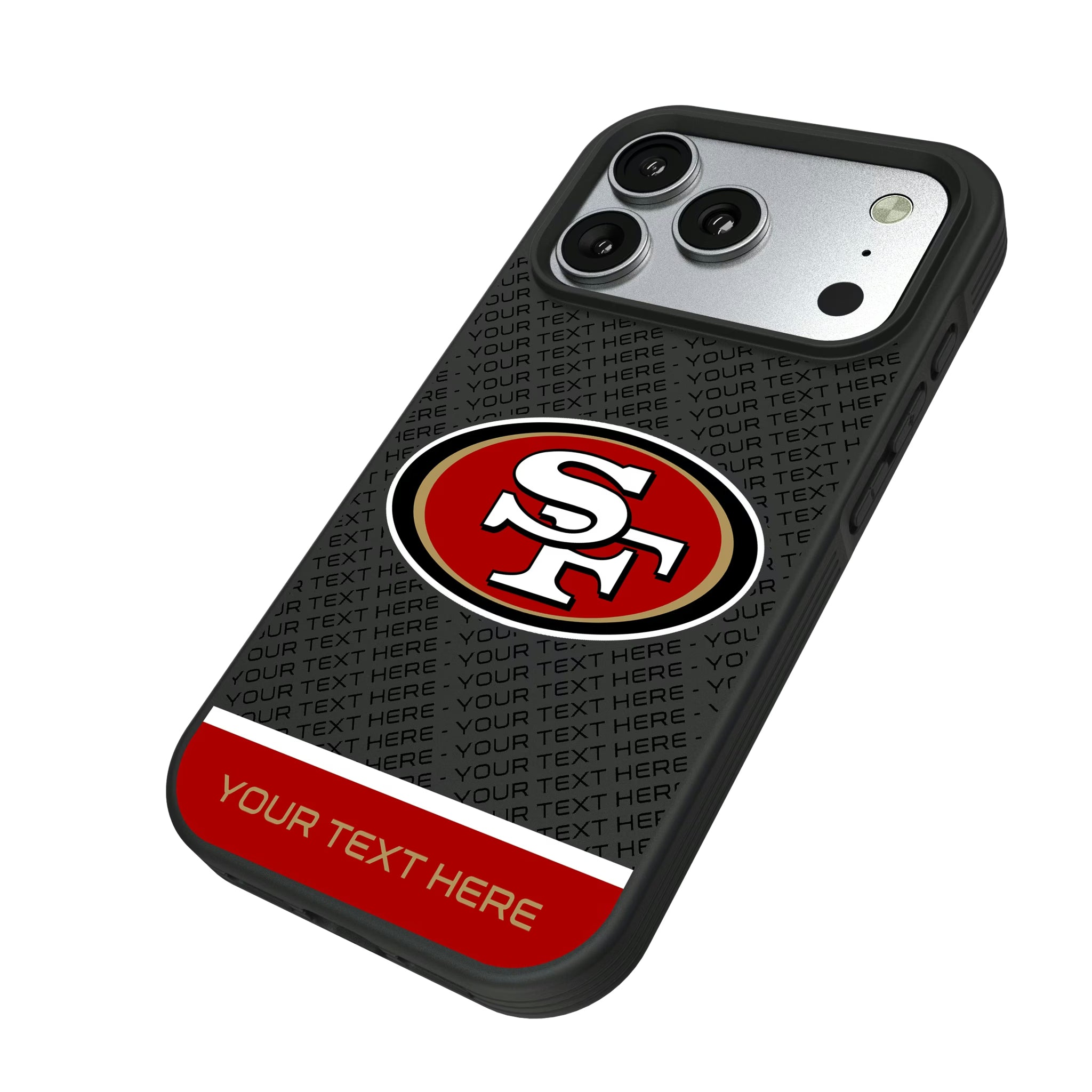 San Francisco 49ers Personalized EndZone Plus iPhone Bump Phone Case for Apple iPhone - Isometric View#Device_iPhone 17 Pro